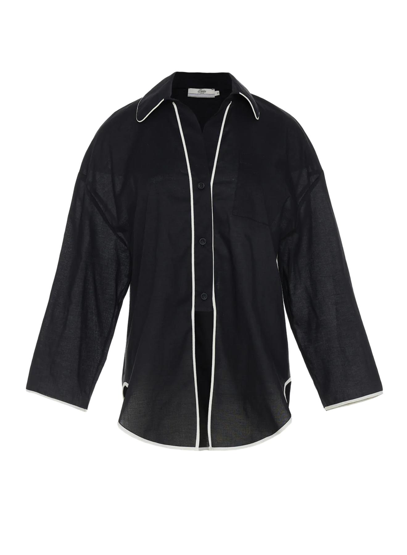 Black Shirt with rounded hem and with V neckline "ATTRACTIVE" Devotion Twins - 5