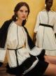 Μαύρο-Off white Φόρεμα γάζα με βολάν και με ζώνη, στρογγυλή λαιμόκοψη και με μακριά μανίκια "EMPHASIS" Devotion Twins - 3