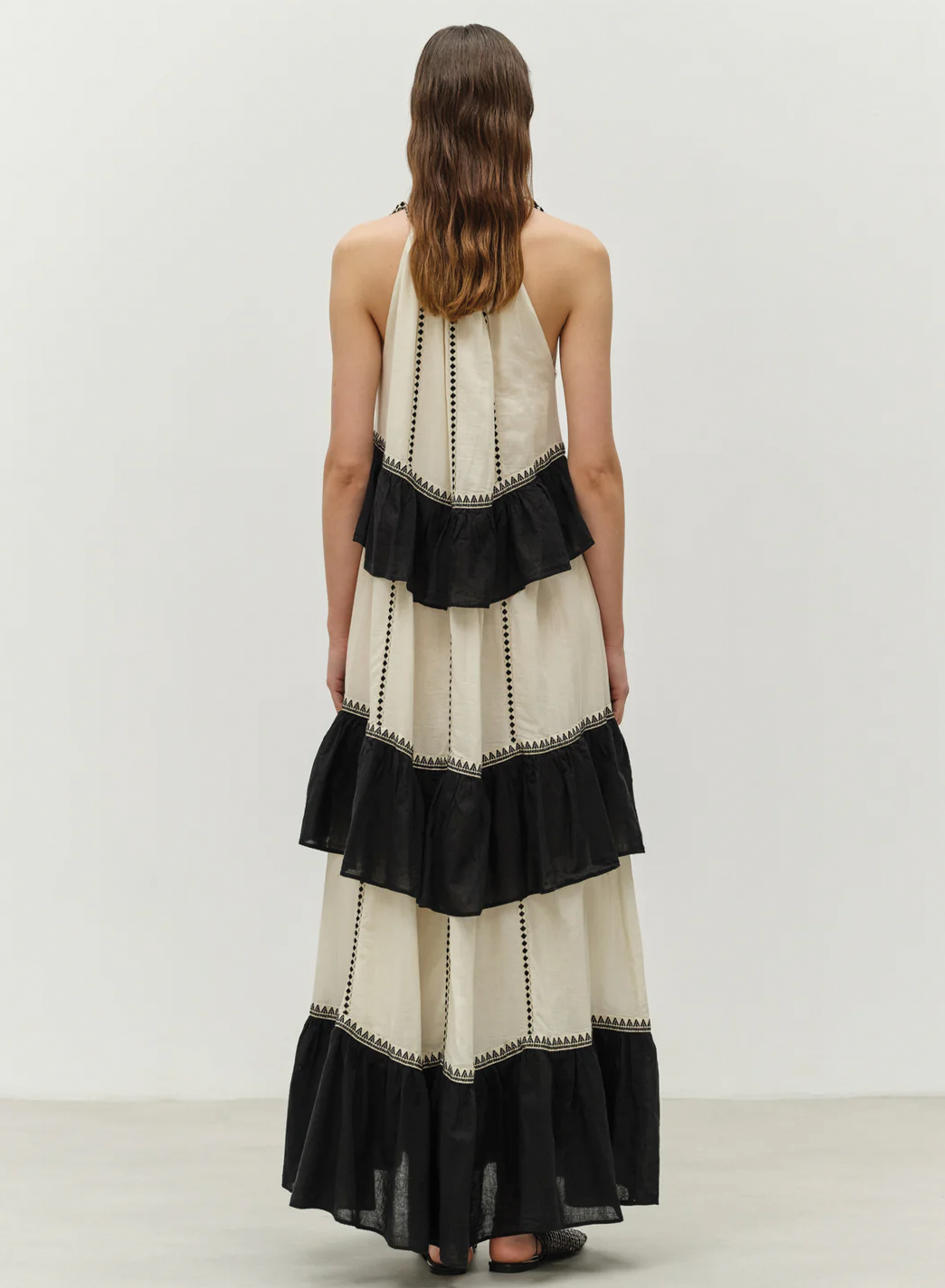 Μαύρο-Off white μακρύ Φόρεμα γάζα με βολάν και με τιράντες "KLEIO" Devotion Twins - 1