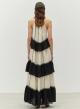 Μαύρο-Off white μακρύ Φόρεμα γάζα με βολάν και με τιράντες "KLEIO" Devotion Twins - 1