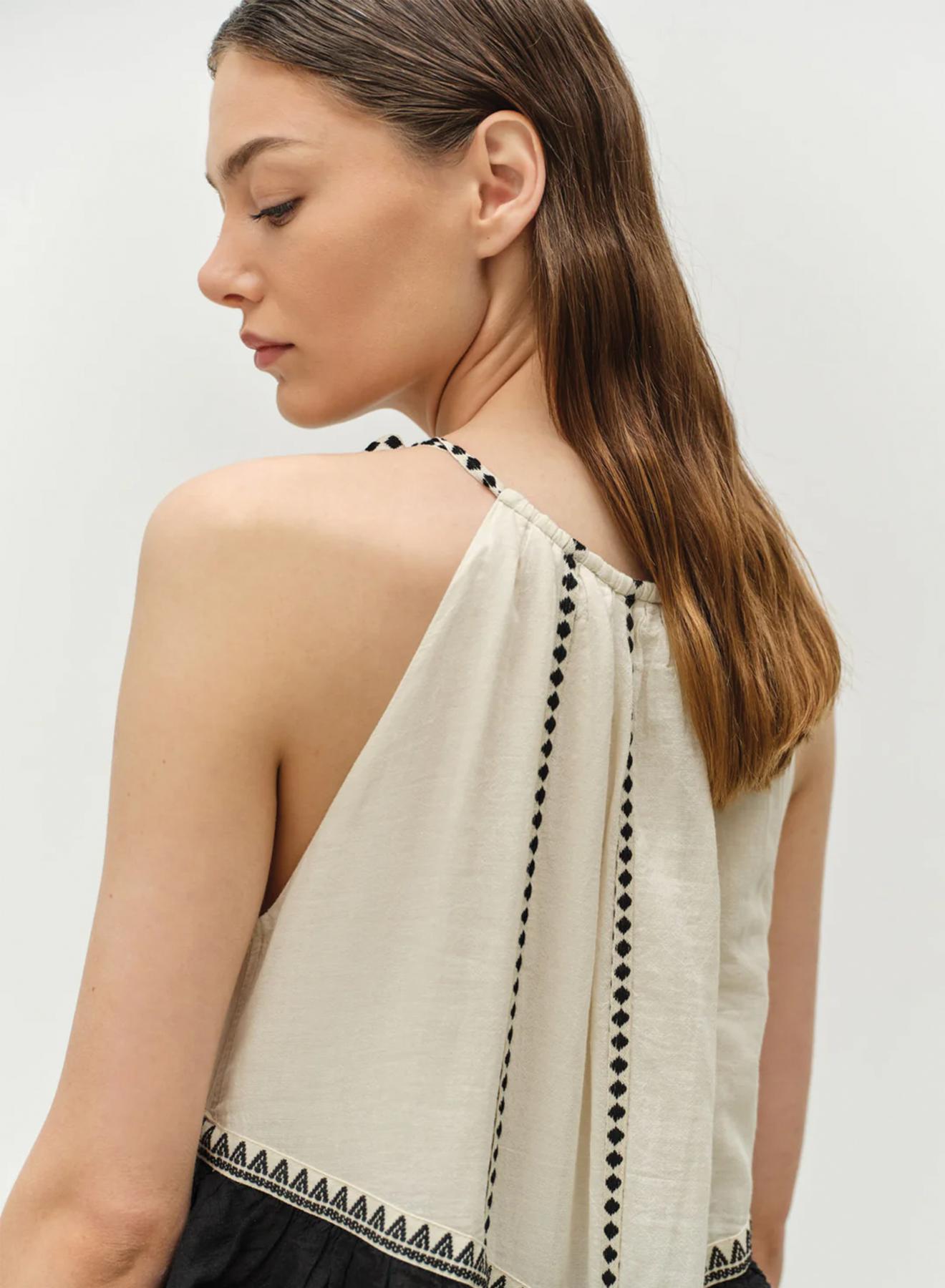 Μαύρο-Off white μακρύ Φόρεμα γάζα με βολάν και με τιράντες "KLEIO" Devotion Twins - 4