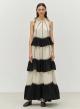 Μαύρο-Off white μακρύ Φόρεμα γάζα με βολάν και με τιράντες "KLEIO" Devotion Twins-5