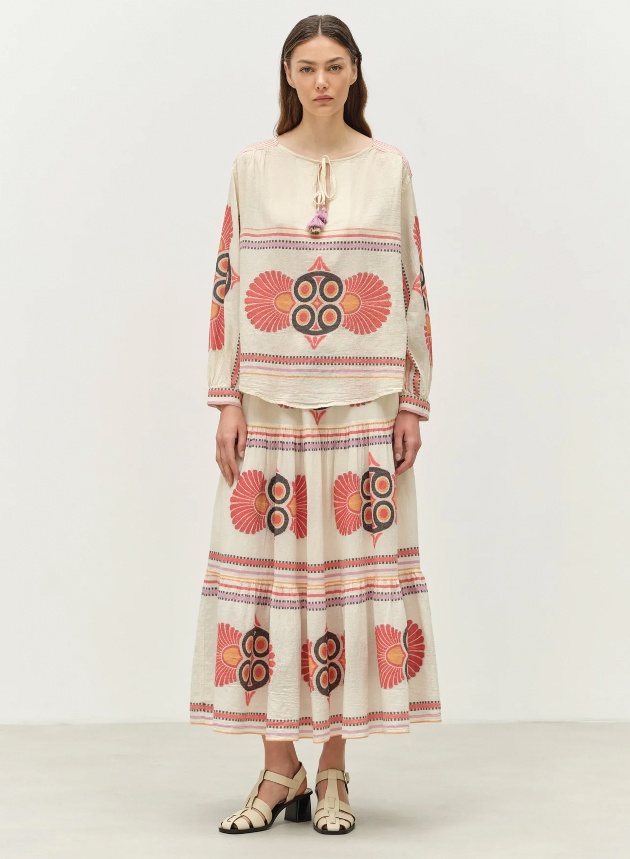 Red-Orange Jaquard Skirt "OLYMPIA" Devotion Twins - 1