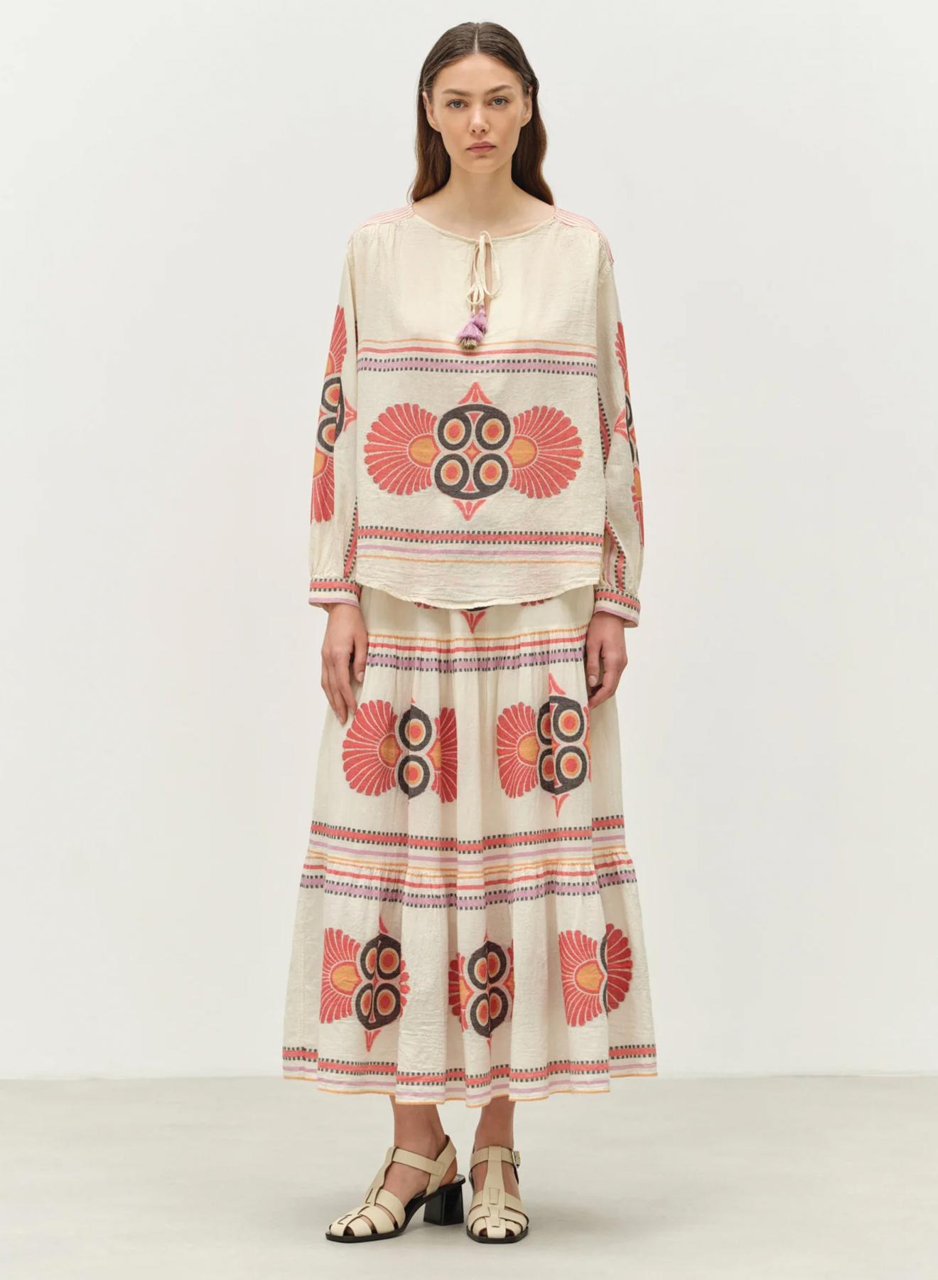 Red-Orange Jaquard Skirt "OLYMPIA" Devotion Twins - 2
