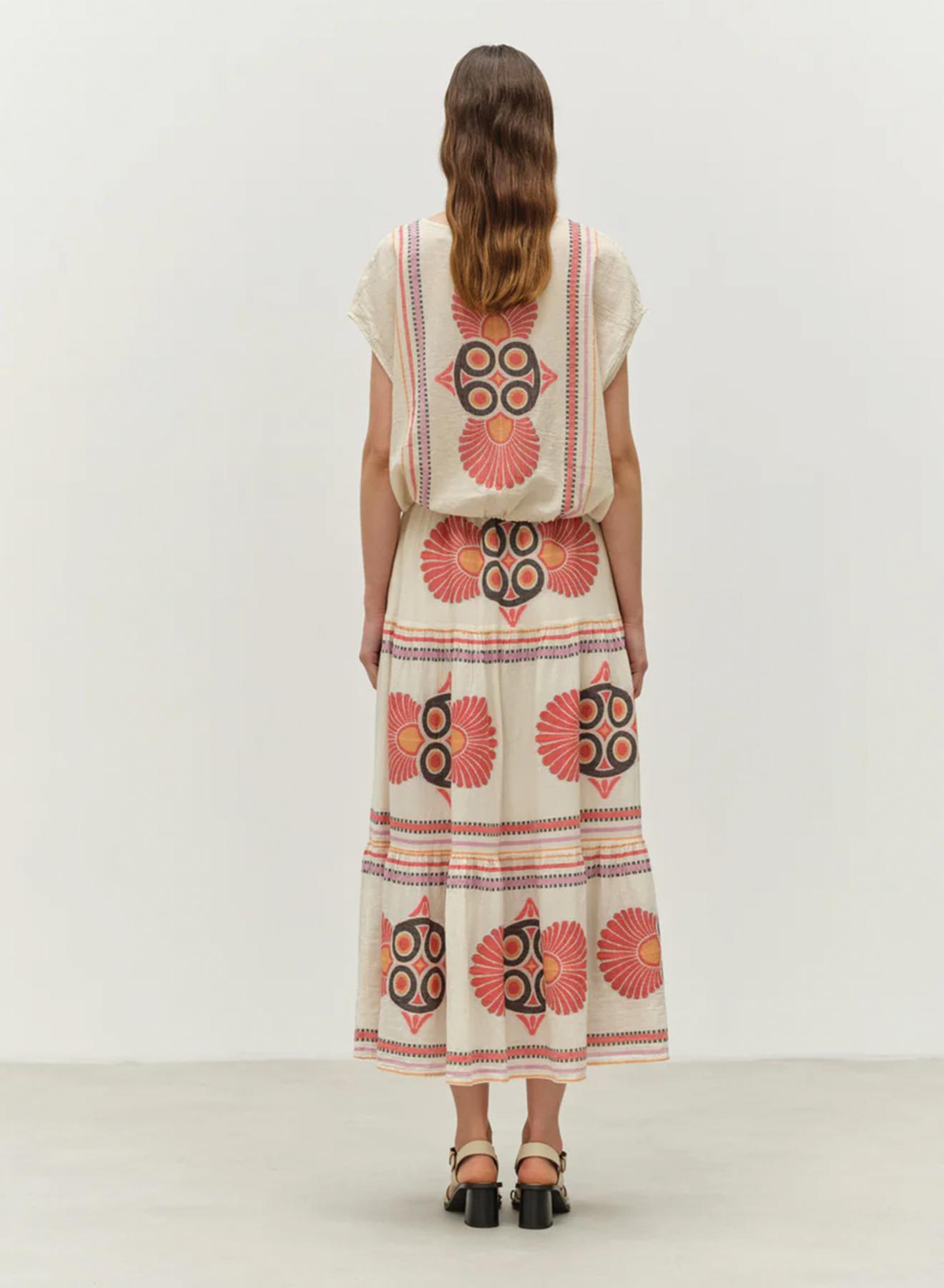 Red-Orange Jaquard Skirt "OLYMPIA" Devotion Twins - 3