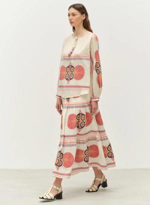 Red-Orange Jaquard Skirt "OLYMPIA" Devotion Twins - 47086
