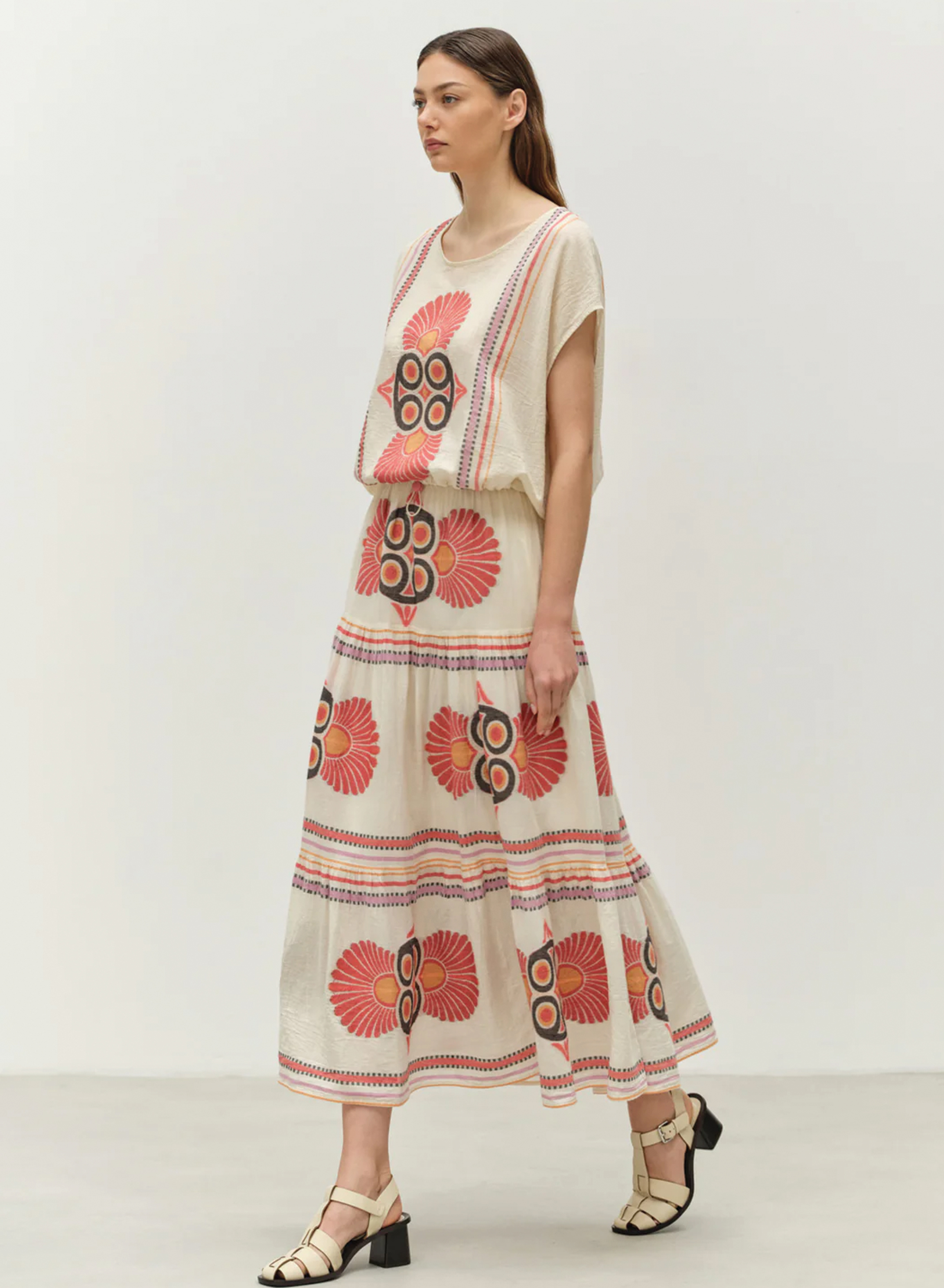 Red-Orange Jaquard Skirt "OLYMPIA" Devotion Twins - 6