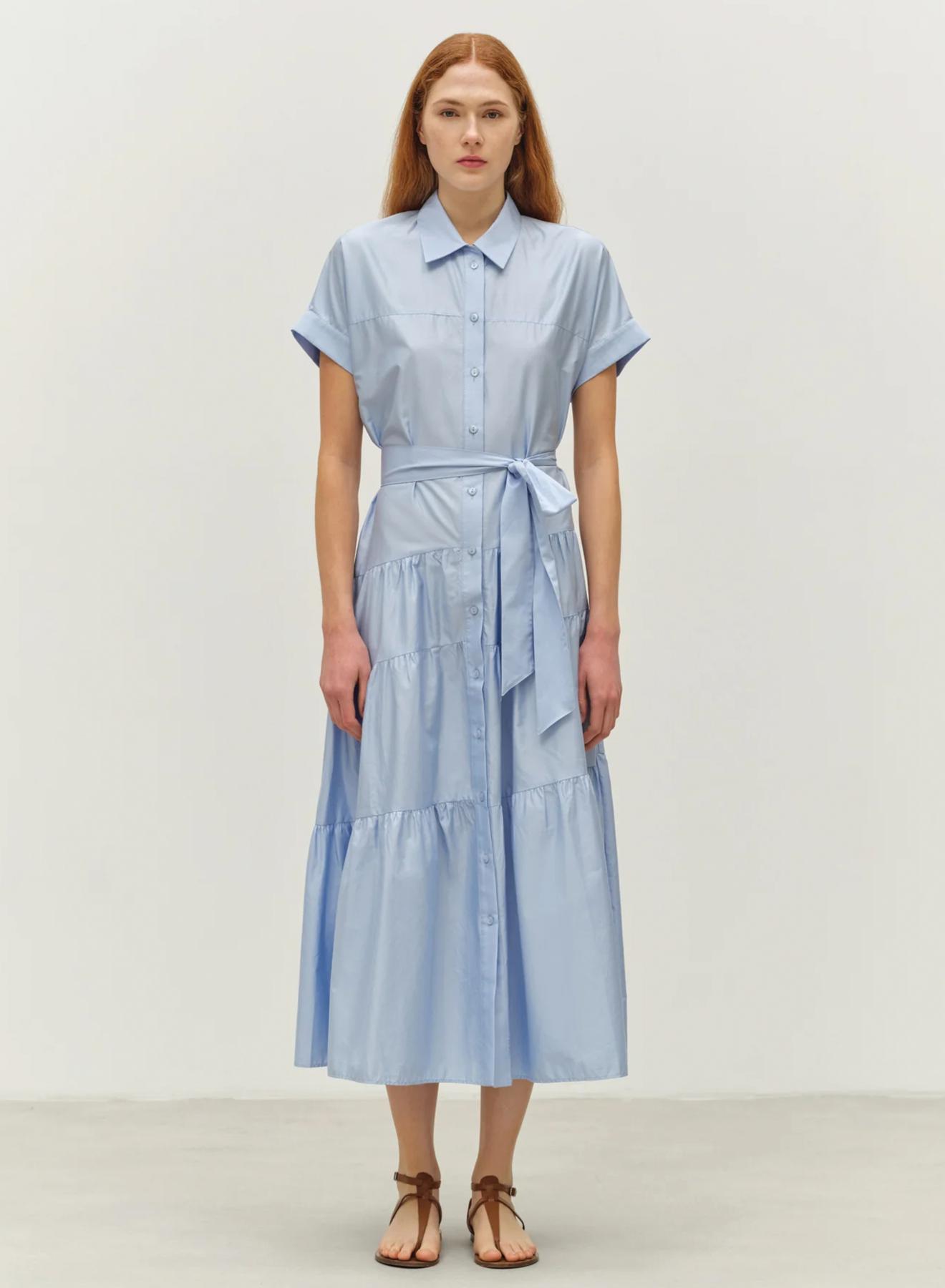 Light Blue long Dress with short sleeves and with belt "EAR" Devotion Twins - 1