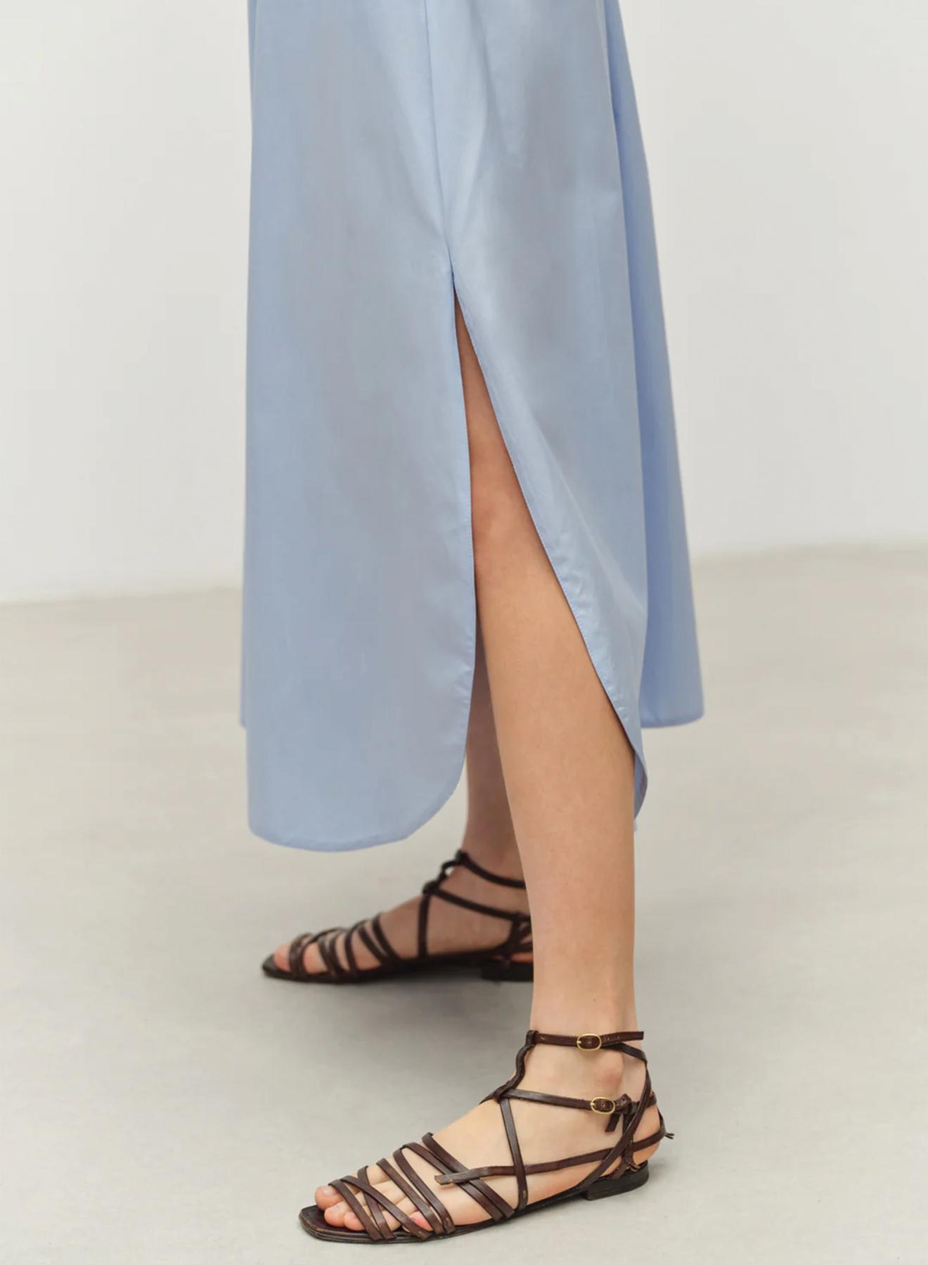 Light Blue poplin Skirt with rounded hem and side slits "EUTOPIA" Devotion Twins - 4
