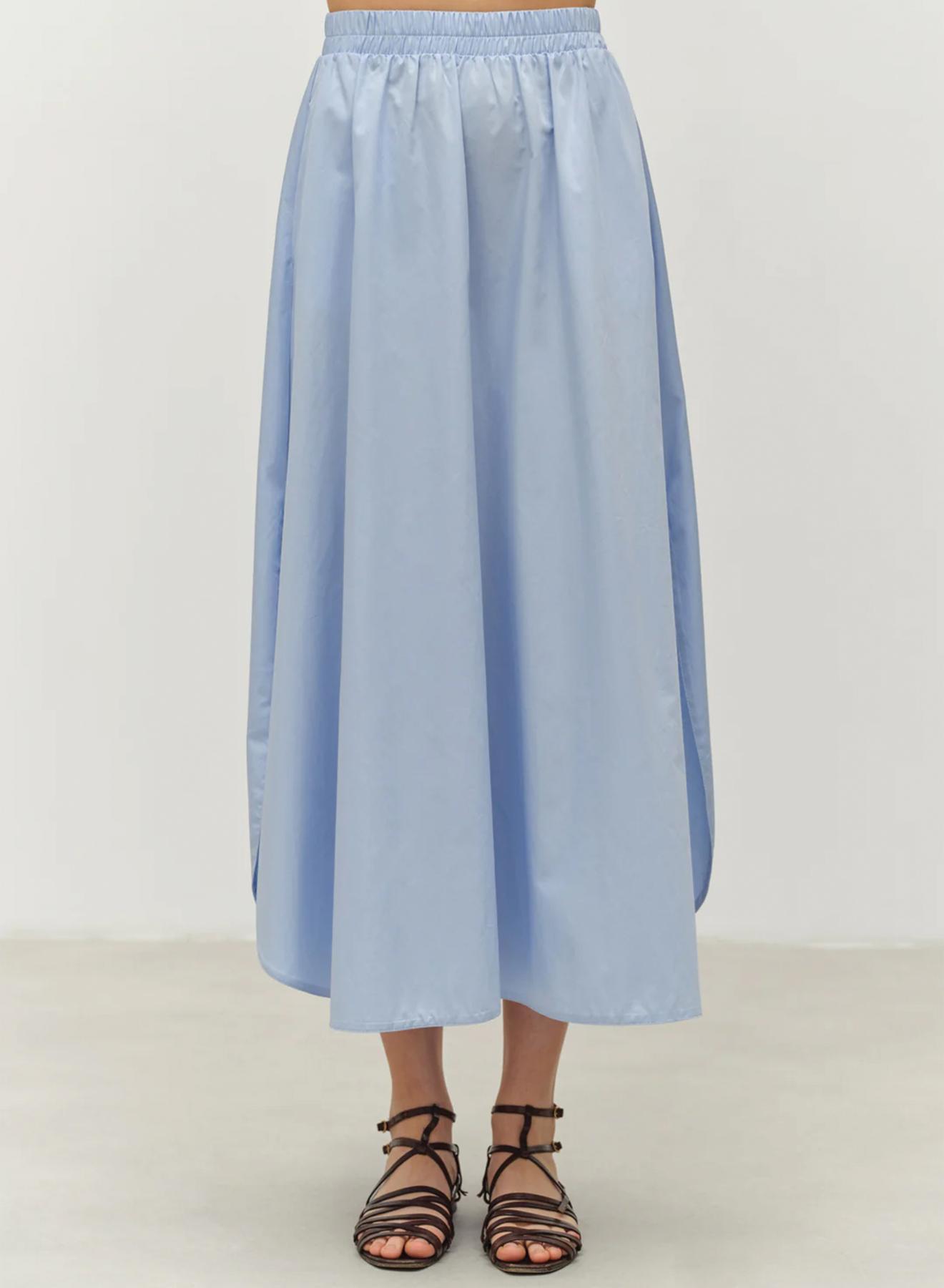 Light Blue poplin Skirt with rounded hem and side slits "EUTOPIA" Devotion Twins - 5