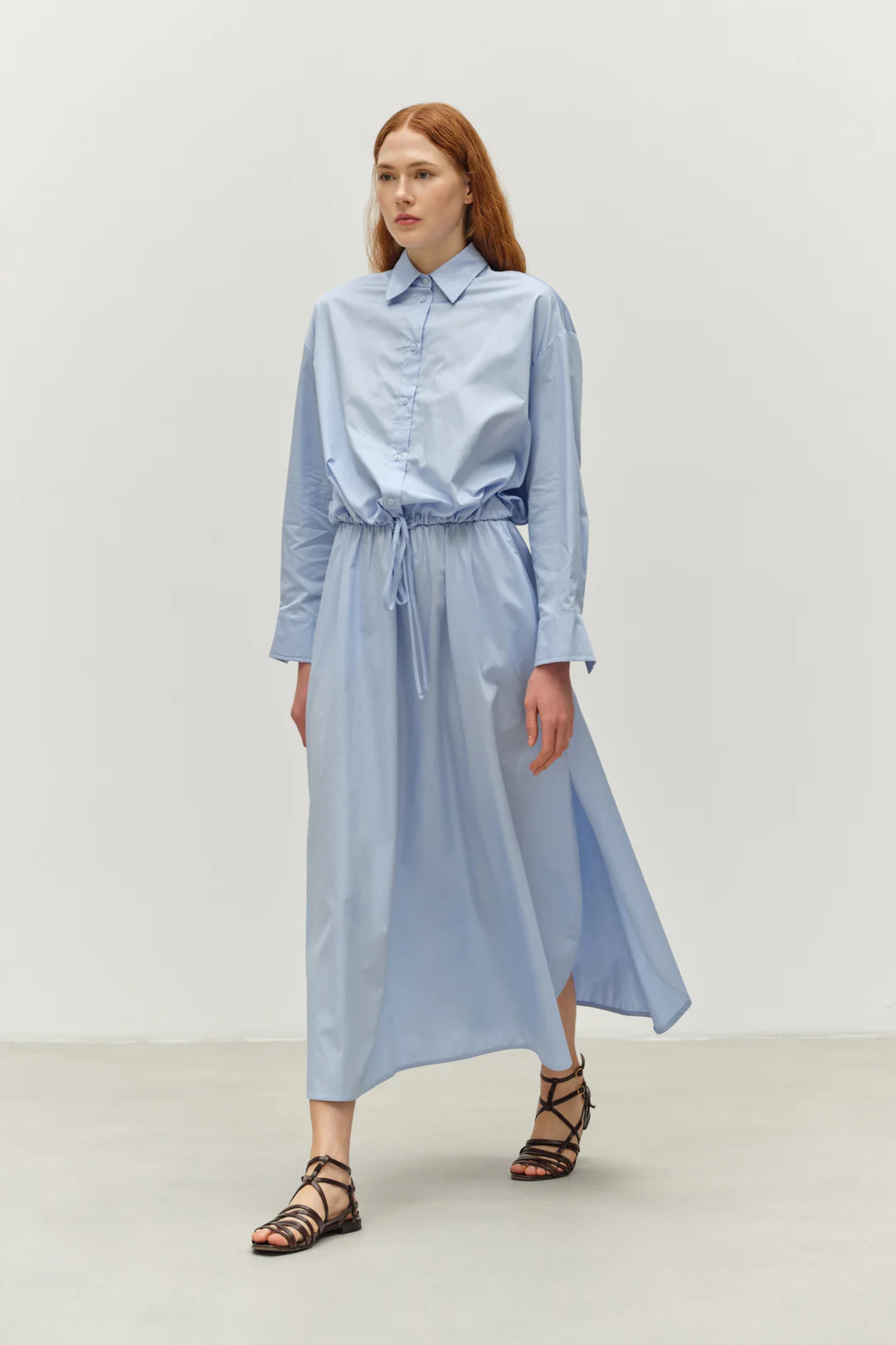 Light Blue poplin Skirt with rounded hem and side slits "EUTOPIA" Devotion Twins - 0