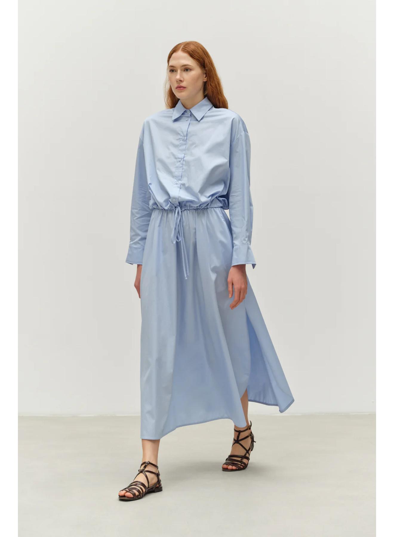 Light Blue poplin Skirt with rounded hem and side slits "EUTOPIA" Devotion Twins - 1