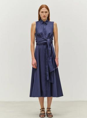 Navy Blue αμάνικο Φόρεμα ποπλίνα με γιακά "EROS" Devotion Twins - 46963