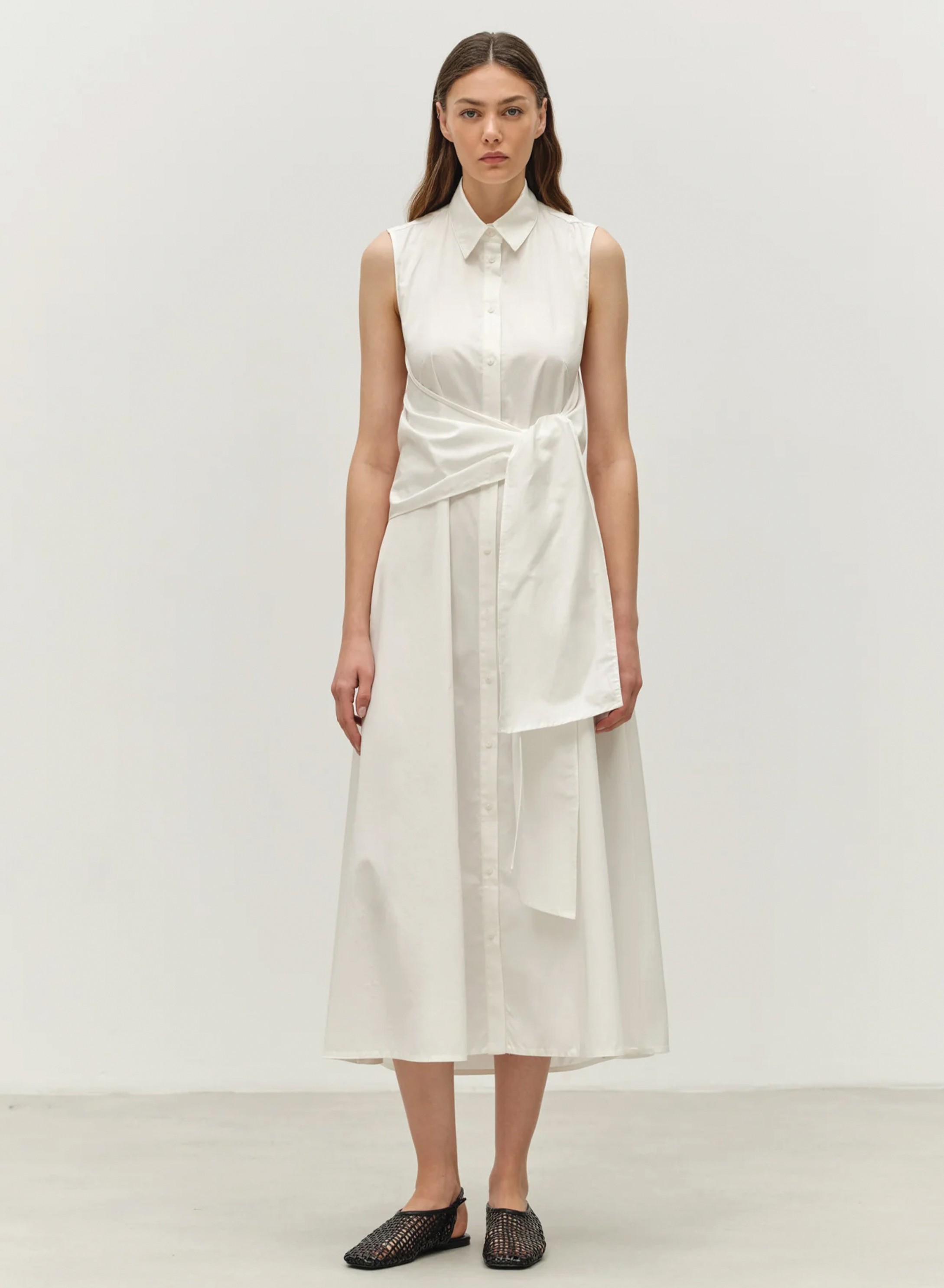 White sleeveless poplin Dress with lapel 'EROS" Devotion Twins - 0