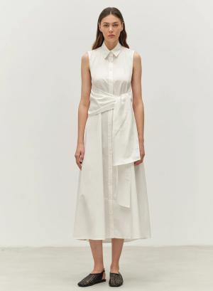 White sleeveless poplin Dress with lapel 'EROS" Devotion Twins - 46975