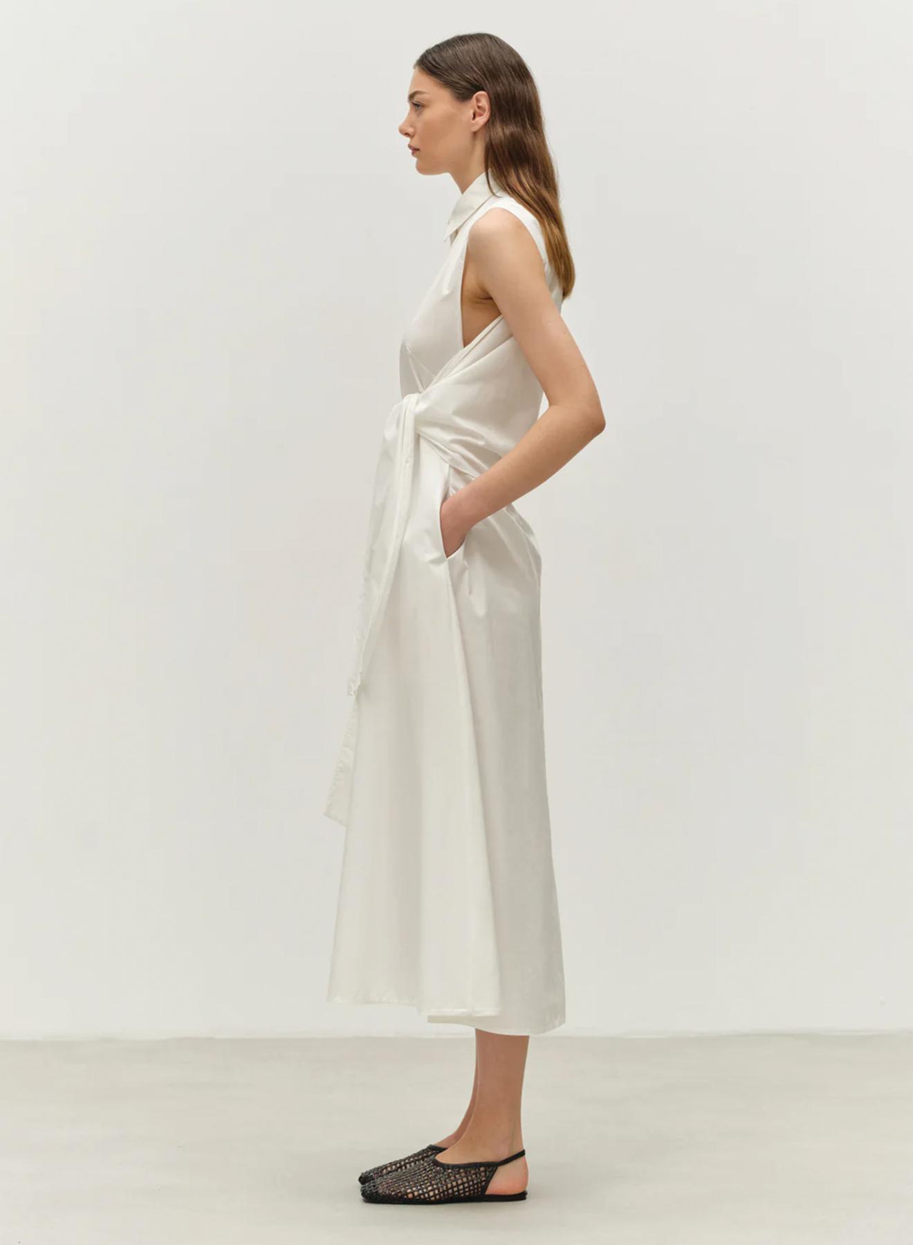 White sleeveless poplin Dress with lapel 'EROS" Devotion Twins - 3