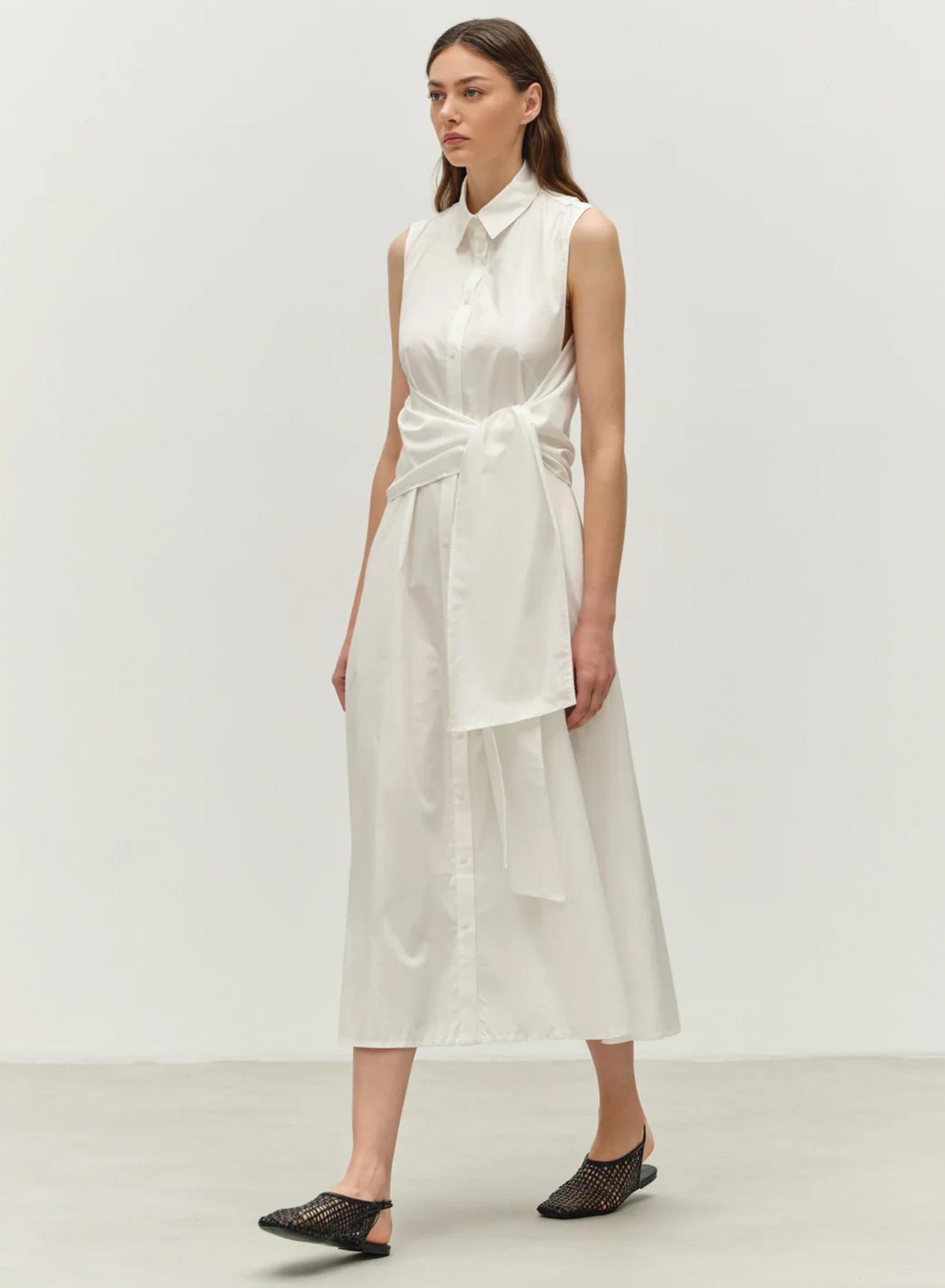 White sleeveless poplin Dress with lapel 'EROS" Devotion Twins - 4
