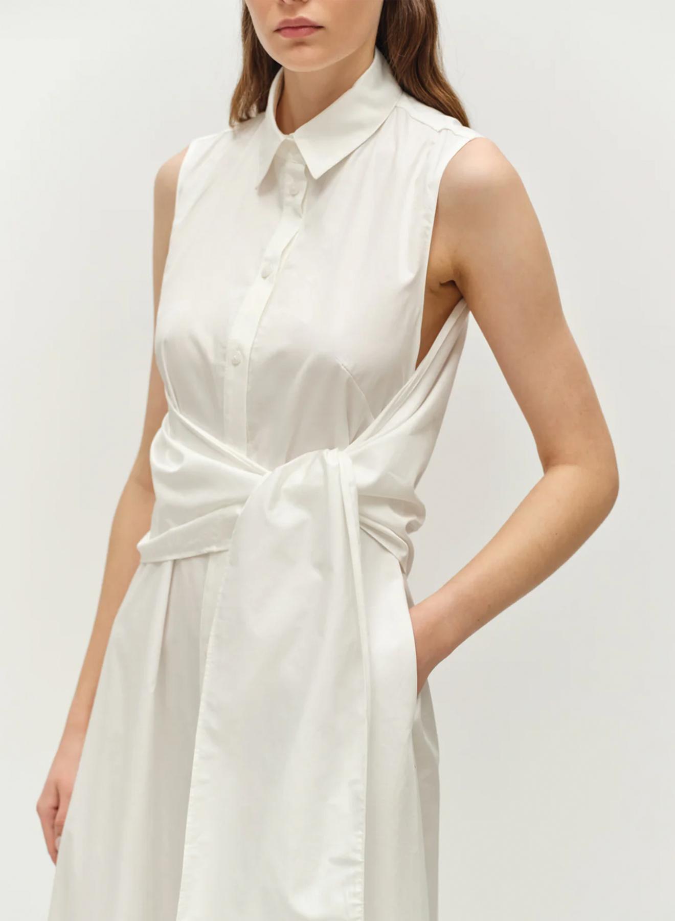White sleeveless poplin Dress with lapel 'EROS" Devotion Twins - 5