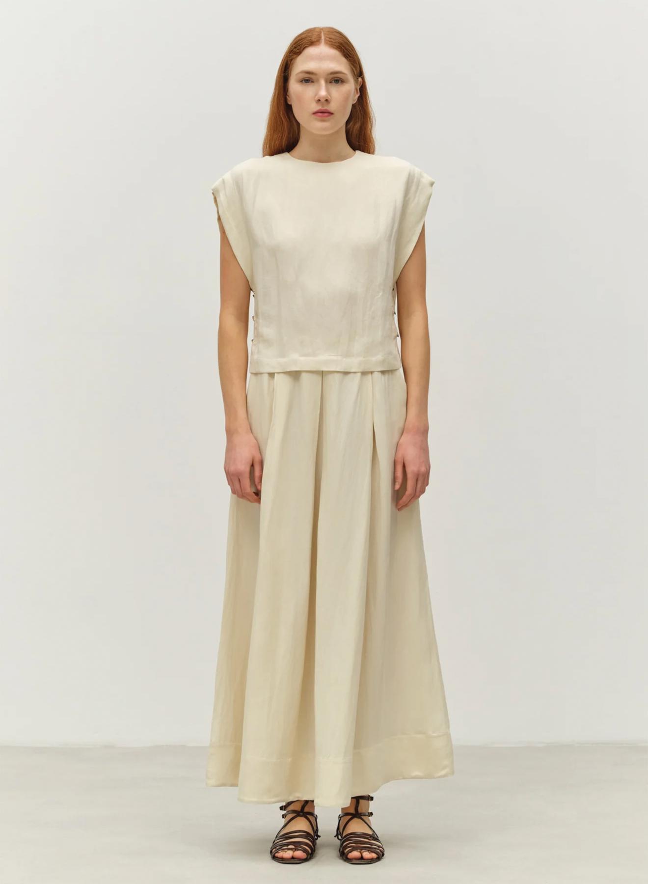 Ecru lond Skirt with pockets and with wide pleats "LOYALTY" Devotion Twins - 1