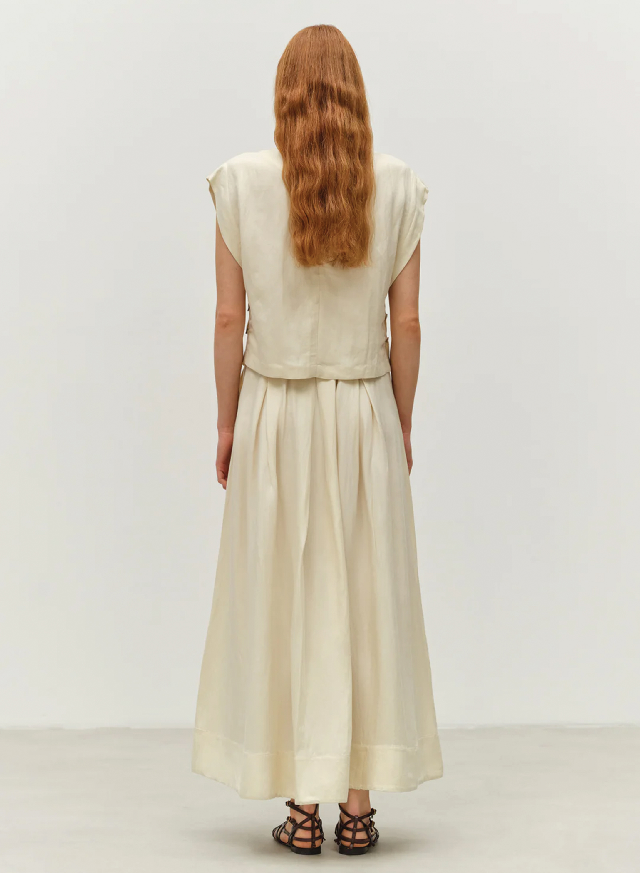 Ecru lond Skirt with pockets and with wide pleats "LOYALTY" Devotion Twins - 1