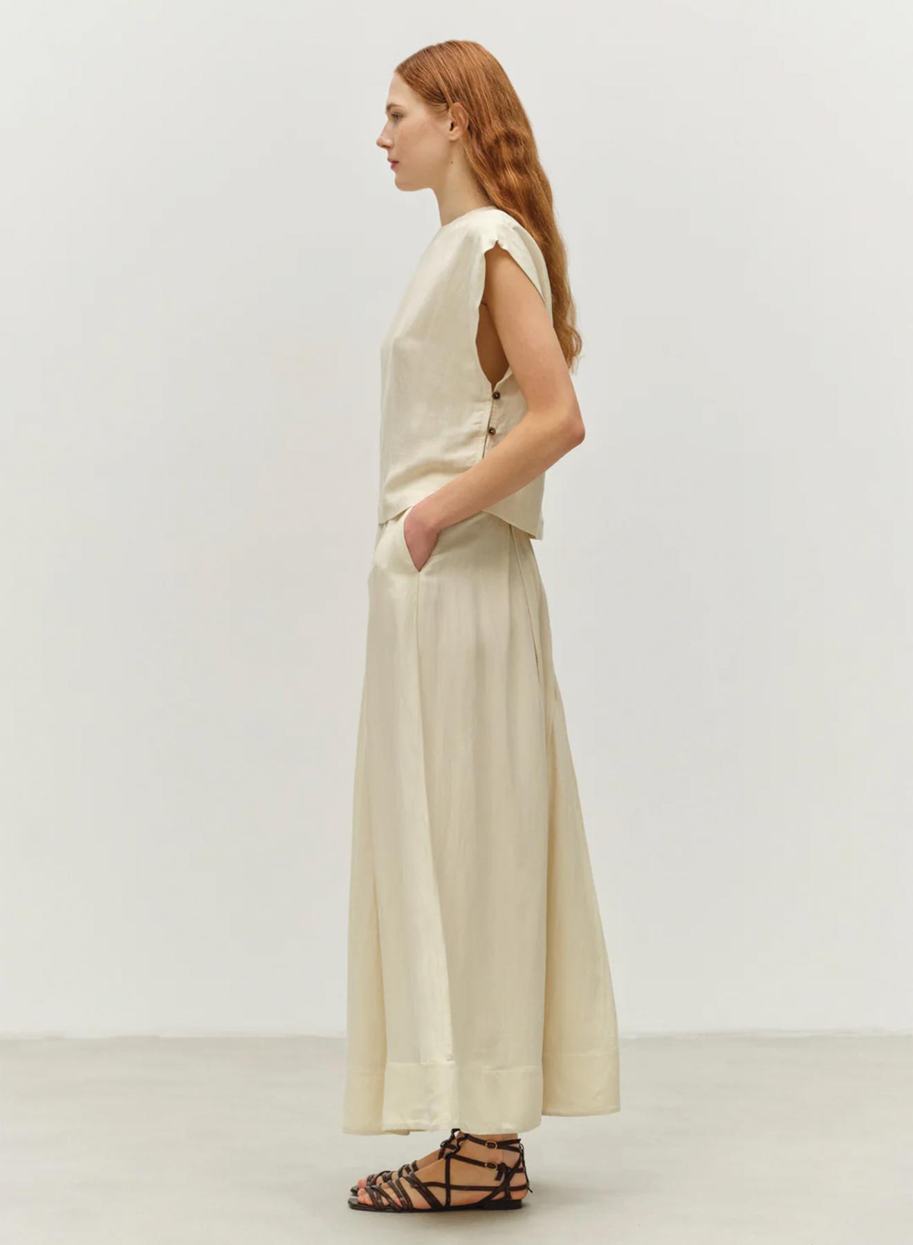 Ecru lond Skirt with pockets and with wide pleats "LOYALTY" Devotion Twins - 3