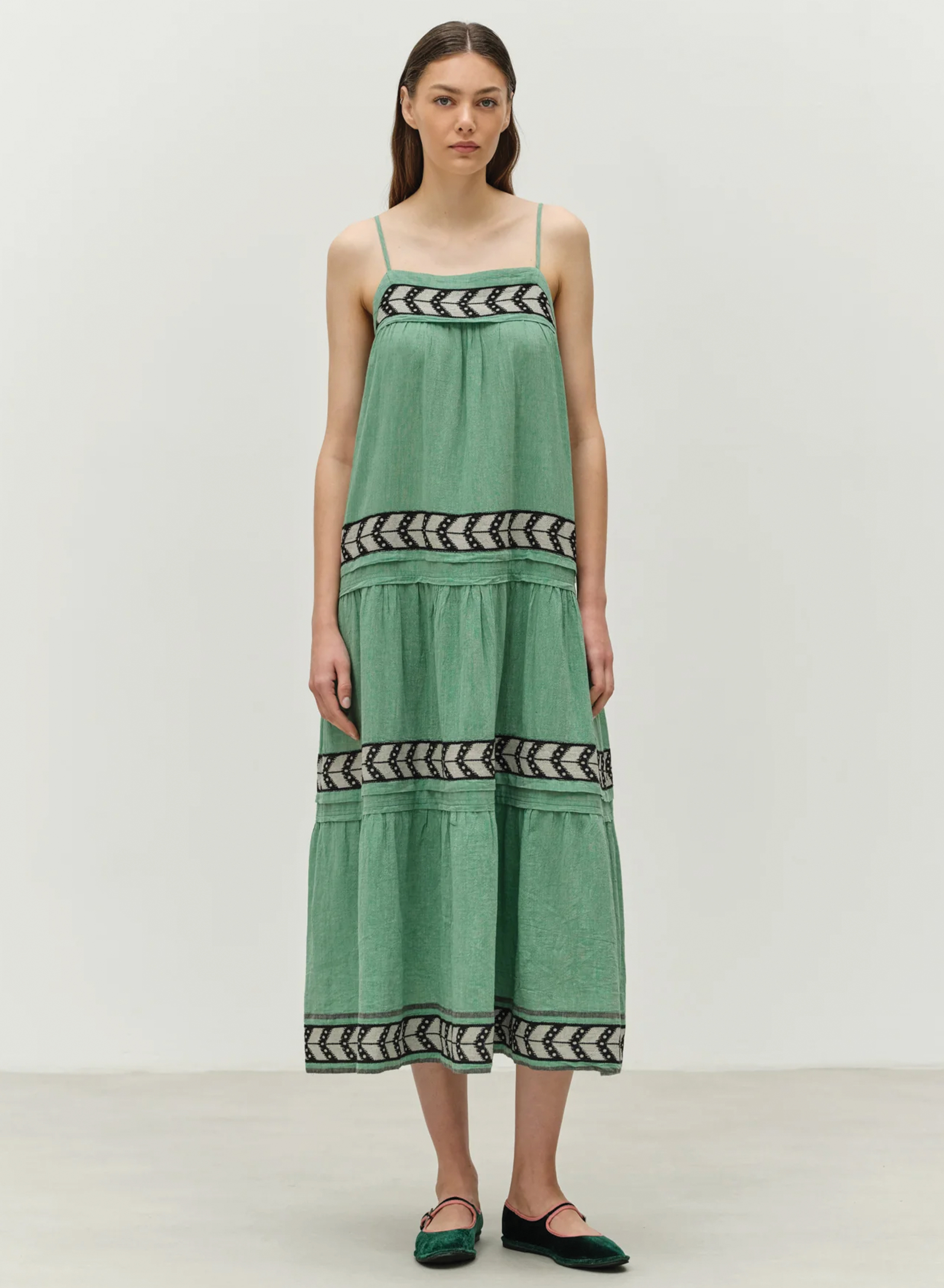 Green-Black long Jacquard Dress with straps "BRILLIANT" Devotion Twins - 0