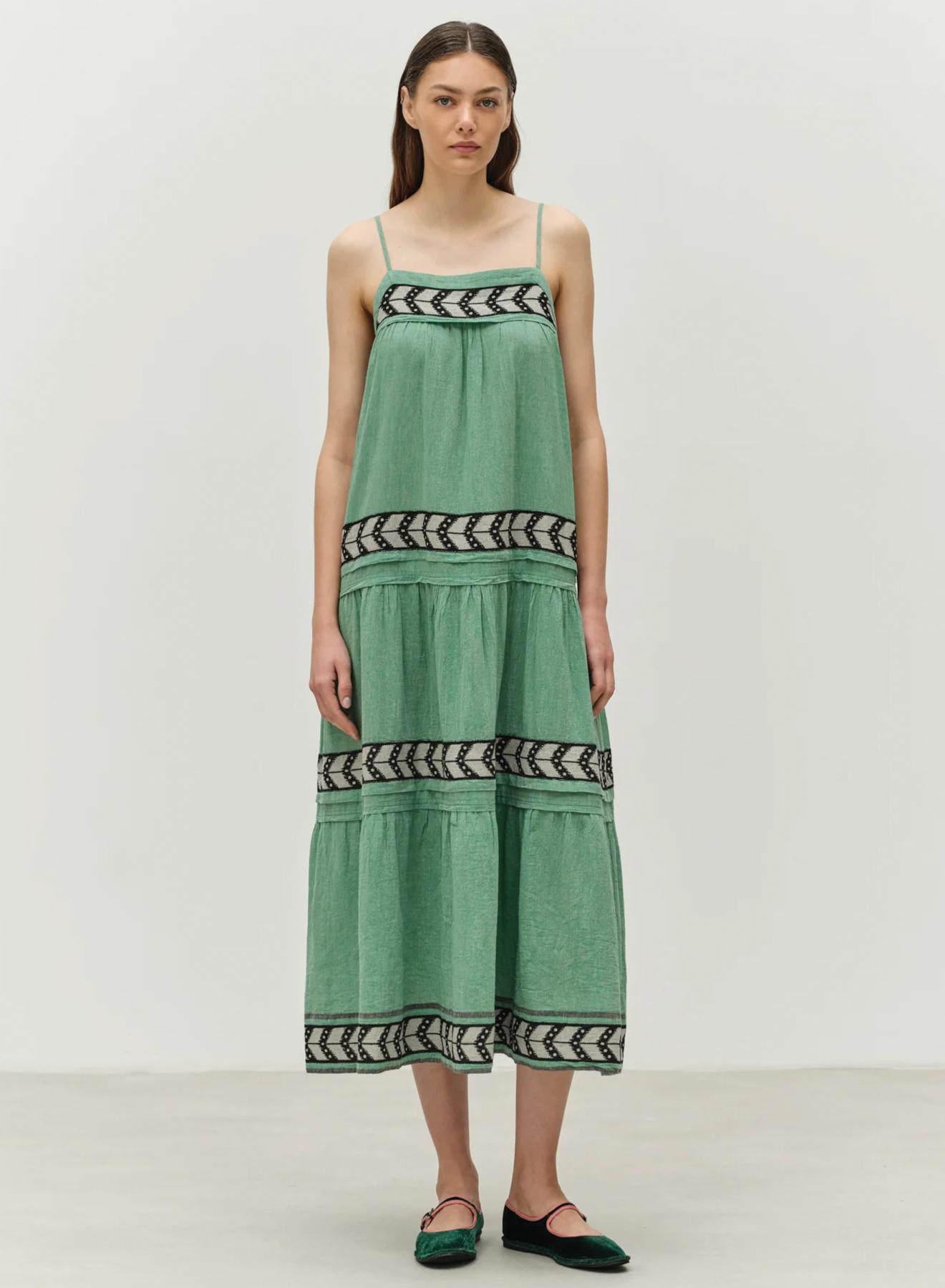 Green-Black long Jacquard Dress with straps "BRILLIANT" Devotion Twins - 1