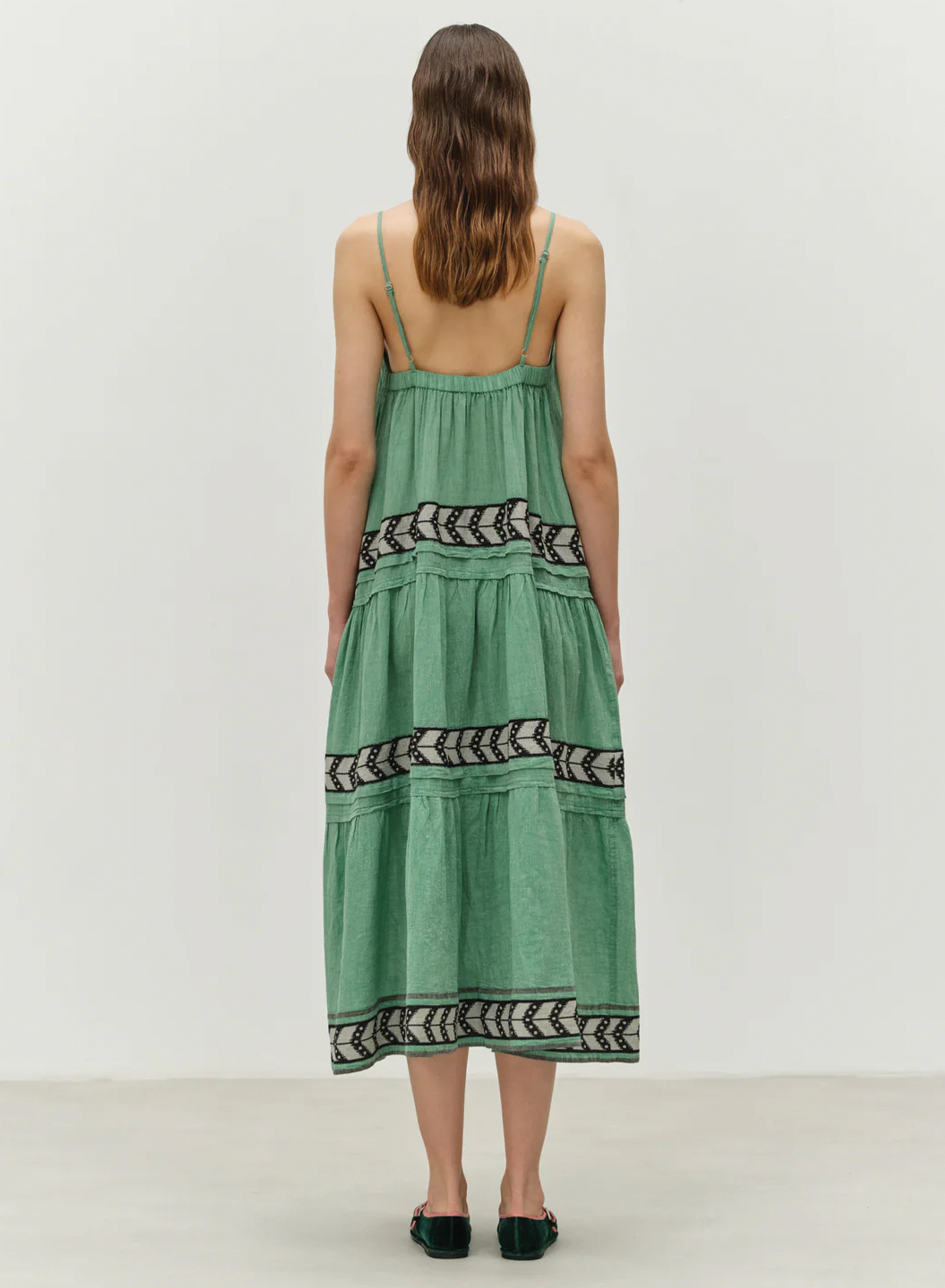 Green-Black long Jacquard Dress with straps "BRILLIANT" Devotion Twins - 2