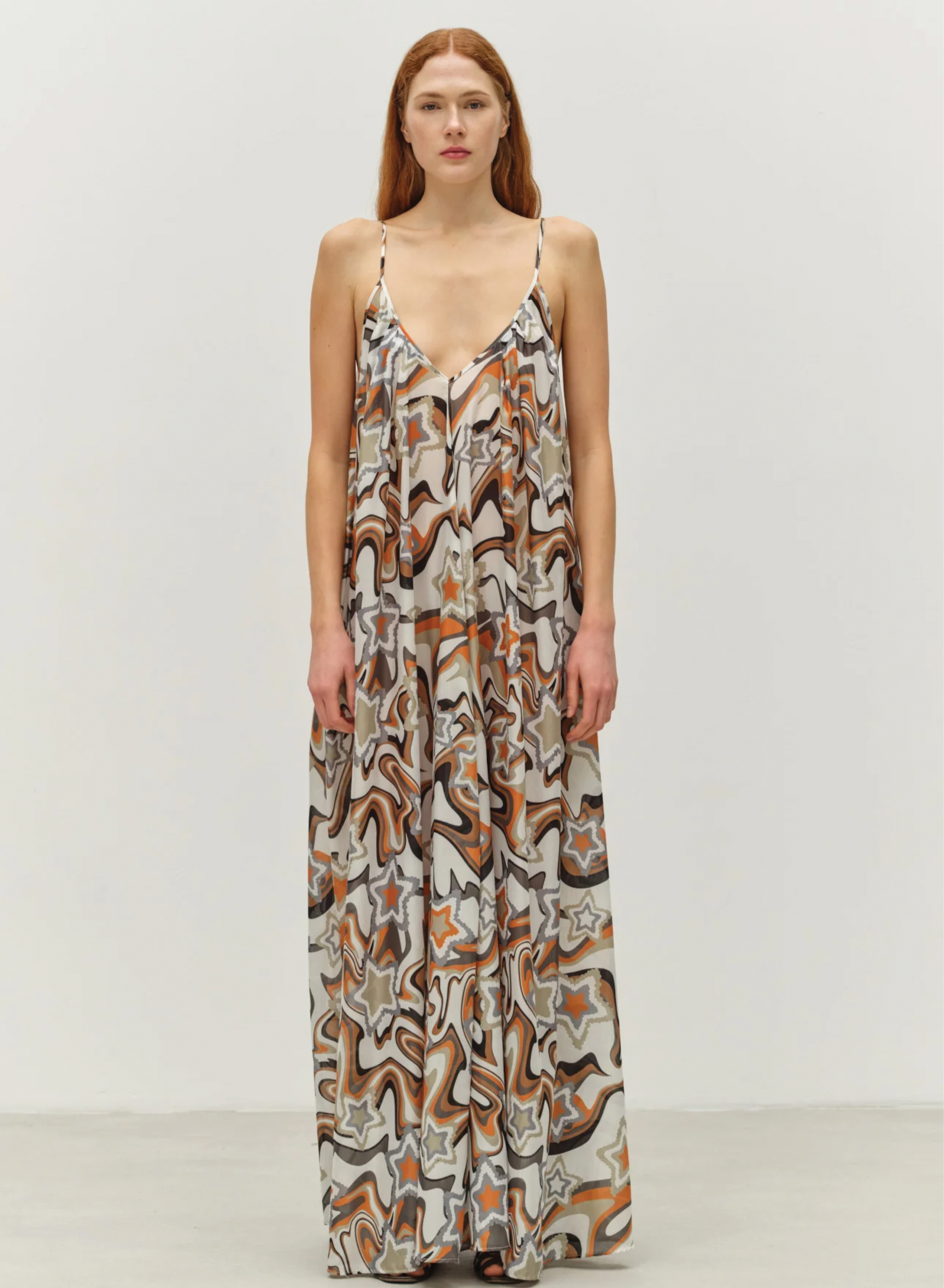Multi color long printed Dress with straps "ATHINA" Devotion Twins - 0