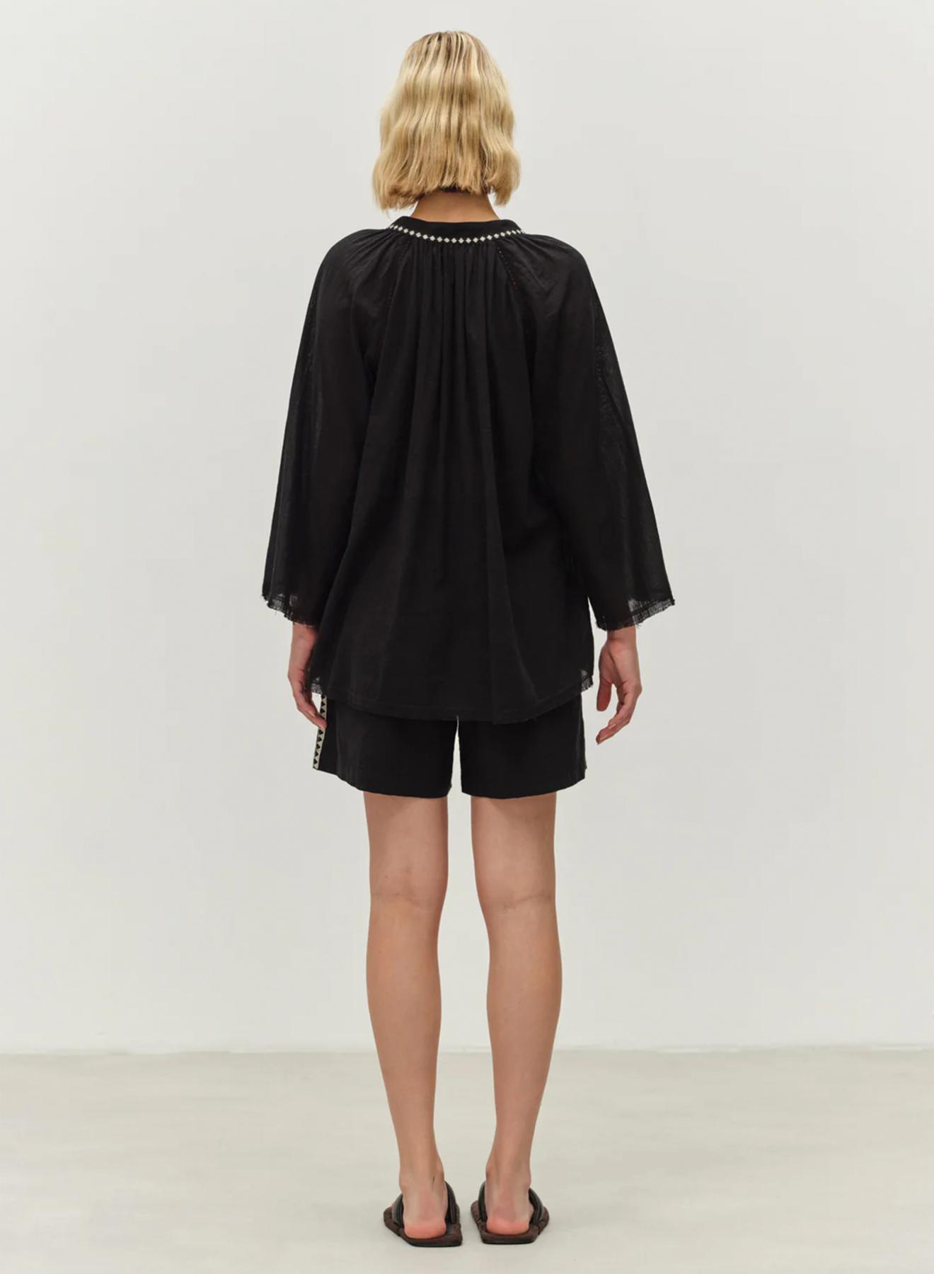 Black gaza Shorts with elasticated waistband "THALIA" Devotion Twins - 2