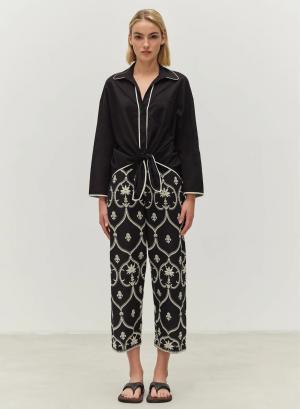 Black -Off White Pants with embroidery "RESILIENT" Devotion Twins - 46765