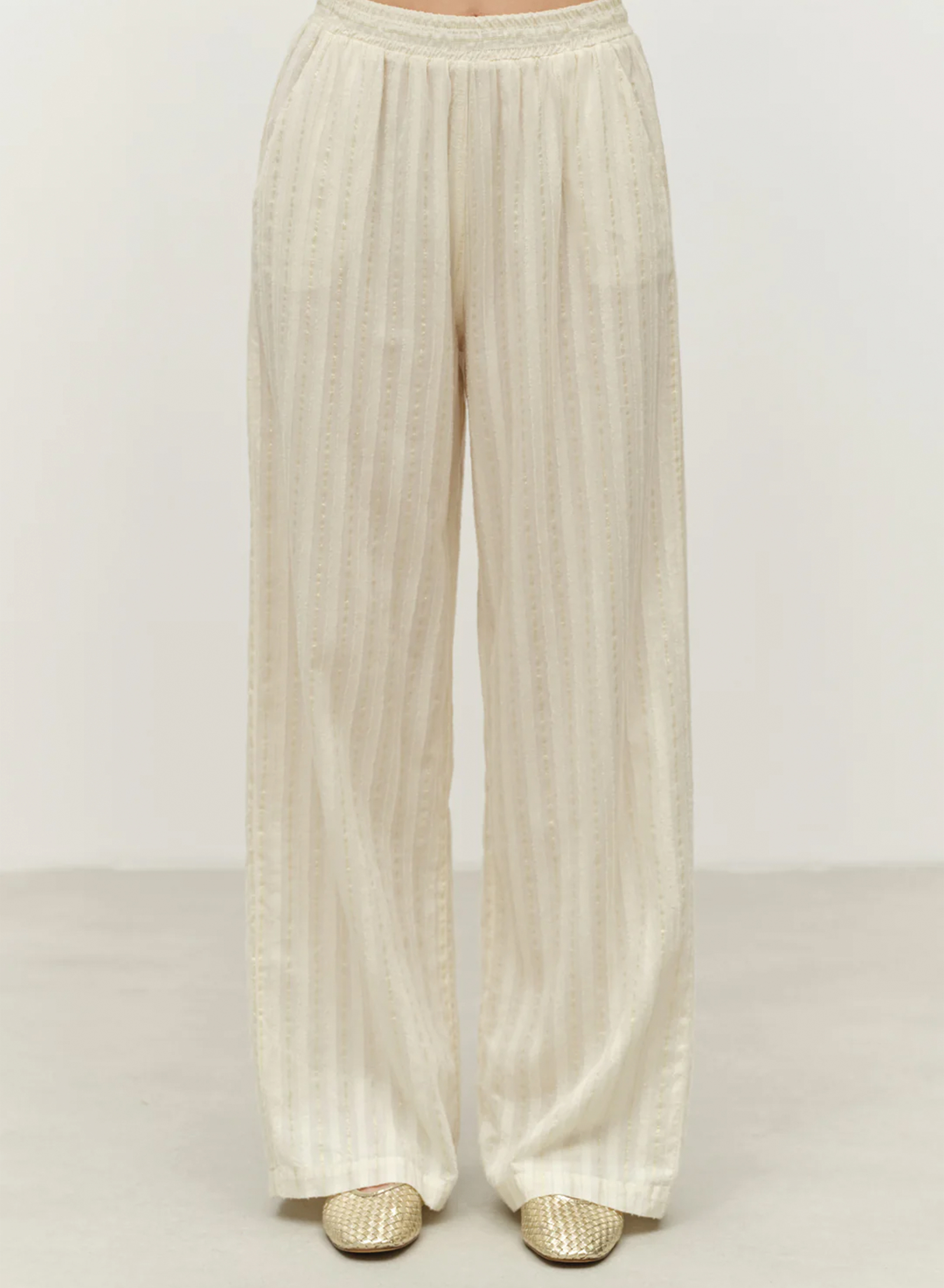 Ecru lourex Trousers with elasticated waistband "FANTASY" Devotion Twins - 4