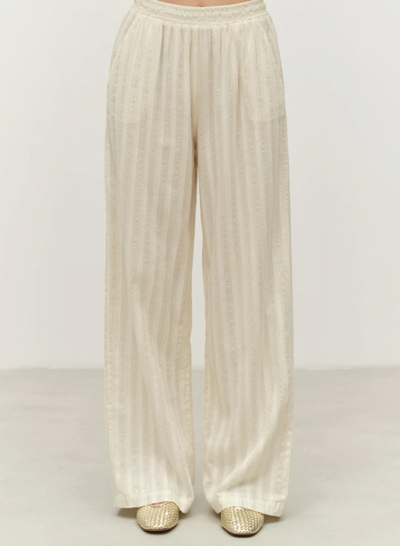 Ecru lourex Trousers with elasticated waistband "FANTASY" Devotion Twins - 5