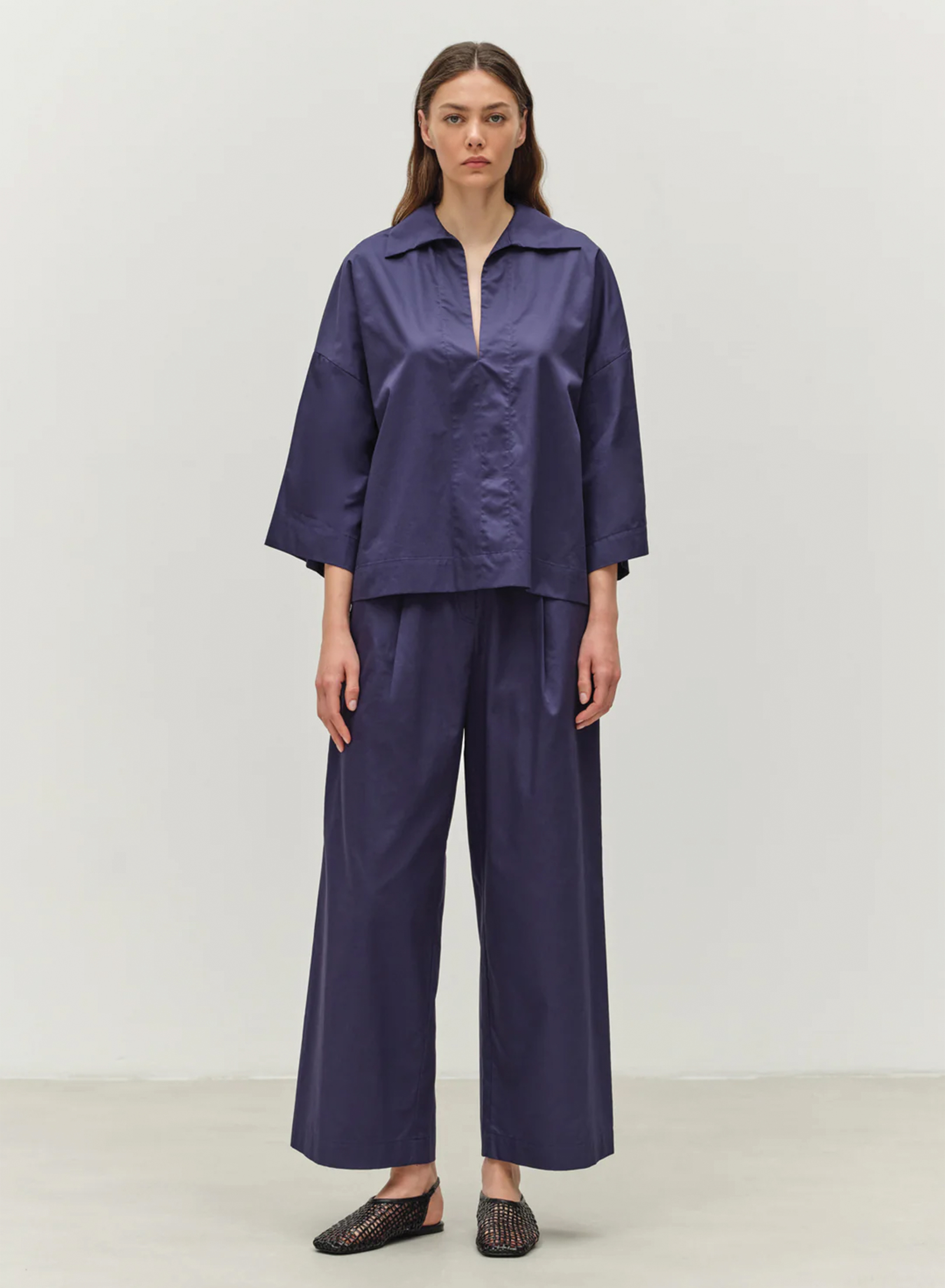 Navy Blue Παντελόνι ποπλίνα με πιέτες και με λάστιχο πίσω στη μέση "SYNESI" Devotion Twins - 2