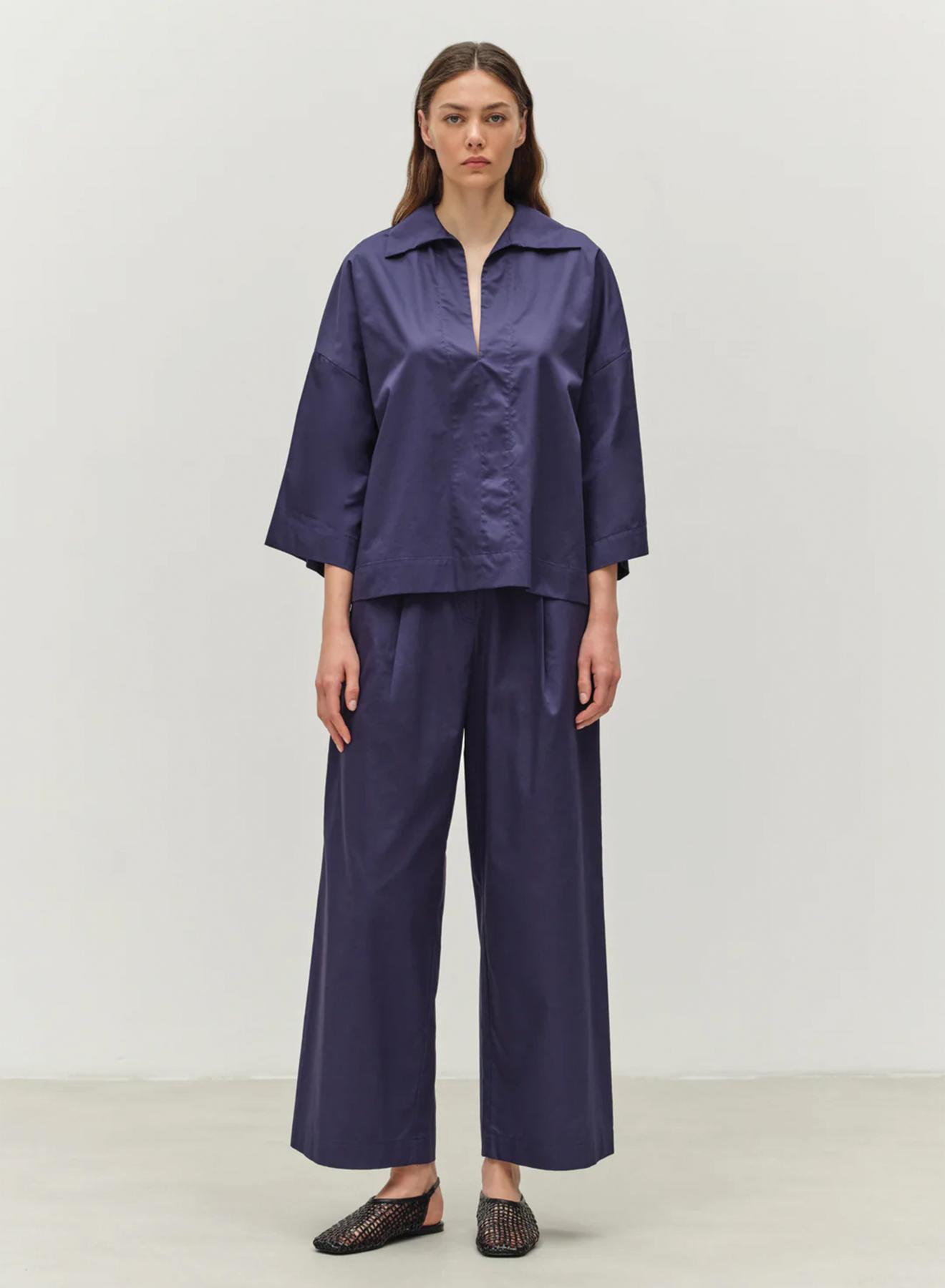 Navy Blue Παντελόνι ποπλίνα με πιέτες και με λάστιχο πίσω στη μέση "SYNESI" Devotion Twins - 3
