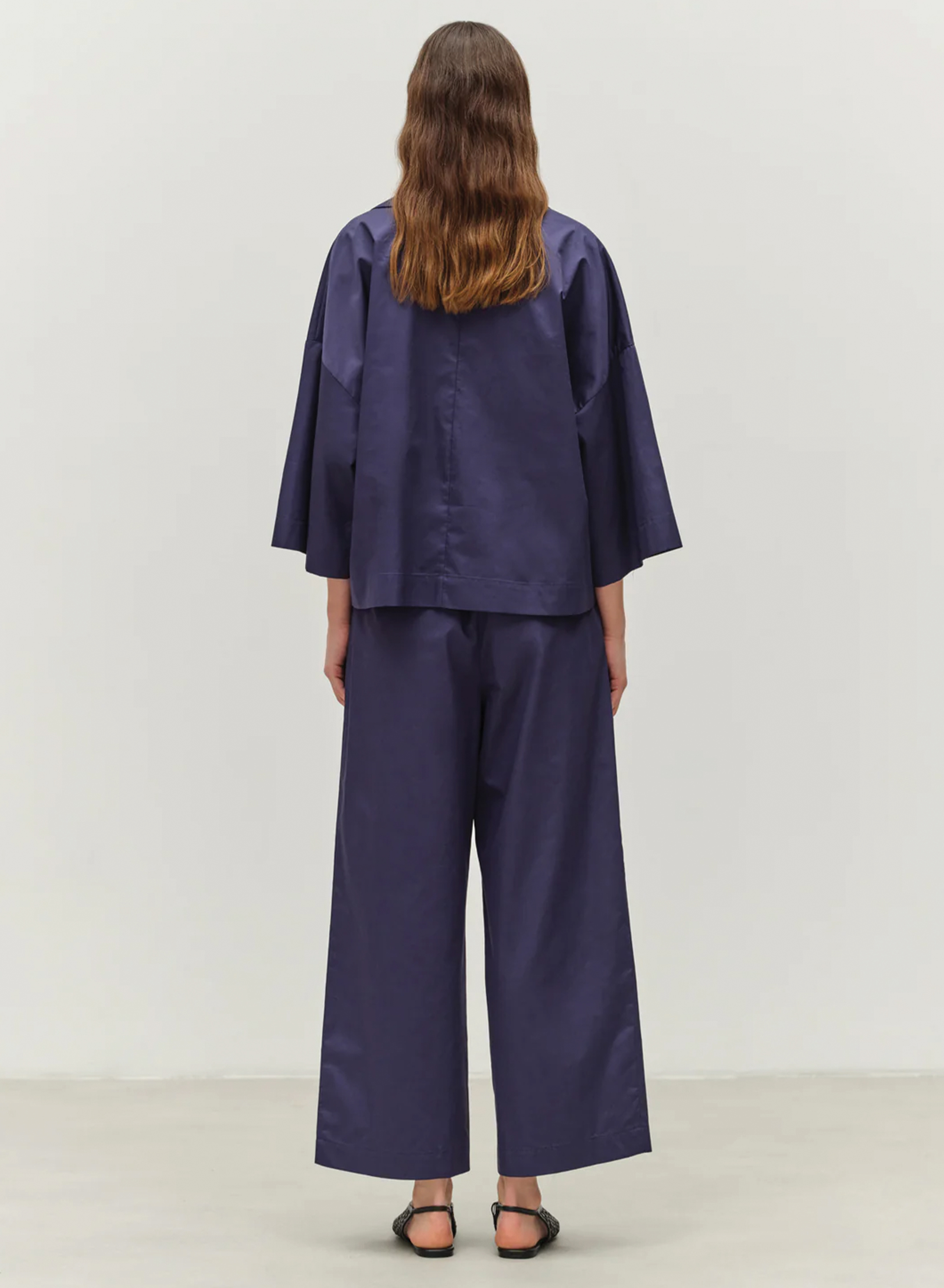 Navy Blue Παντελόνι ποπλίνα με πιέτες και με λάστιχο πίσω στη μέση "SYNESI" Devotion Twins - 3