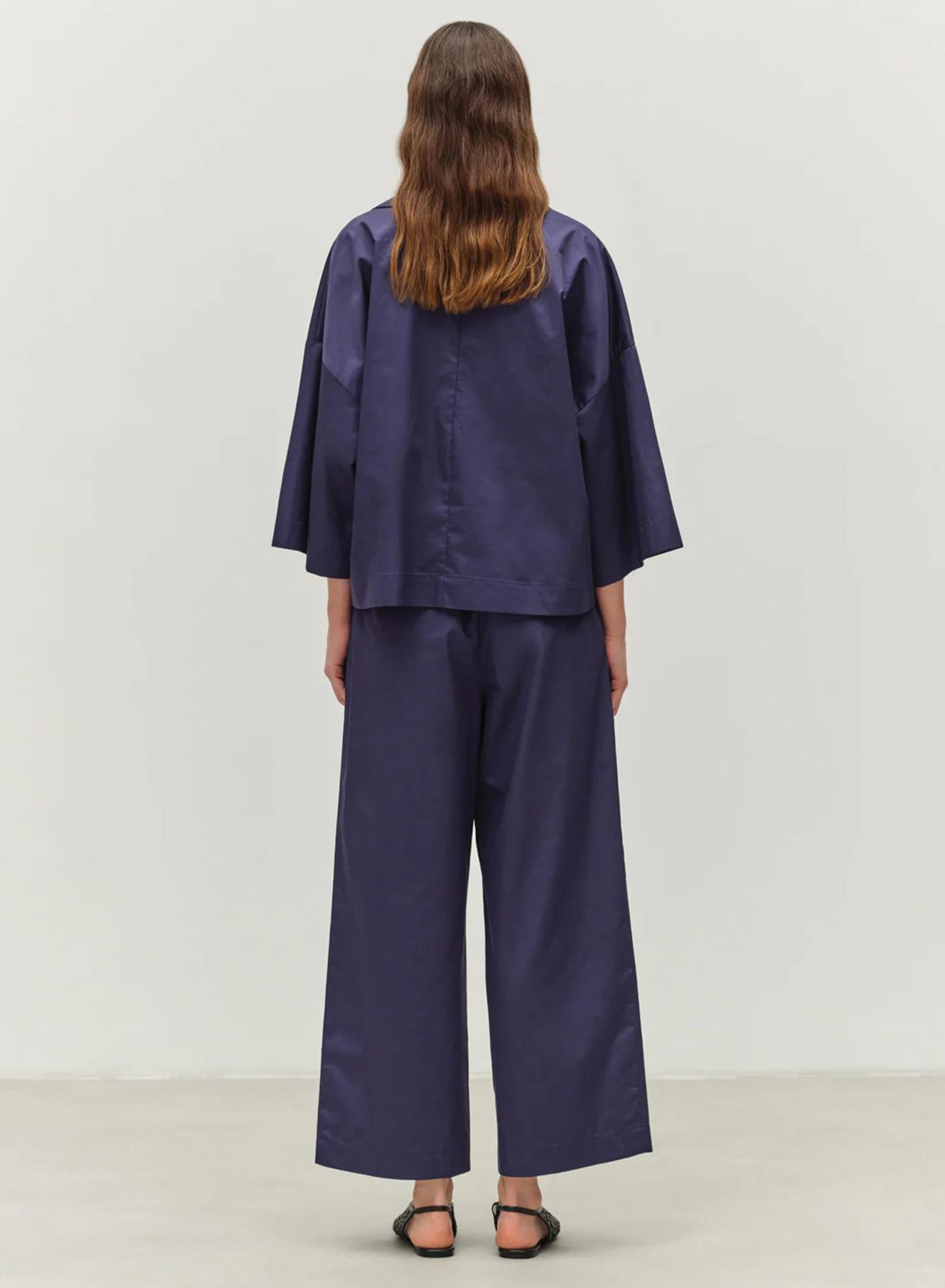 Navy Blue Παντελόνι ποπλίνα με πιέτες και με λάστιχο πίσω στη μέση "SYNESI" Devotion Twins - 4