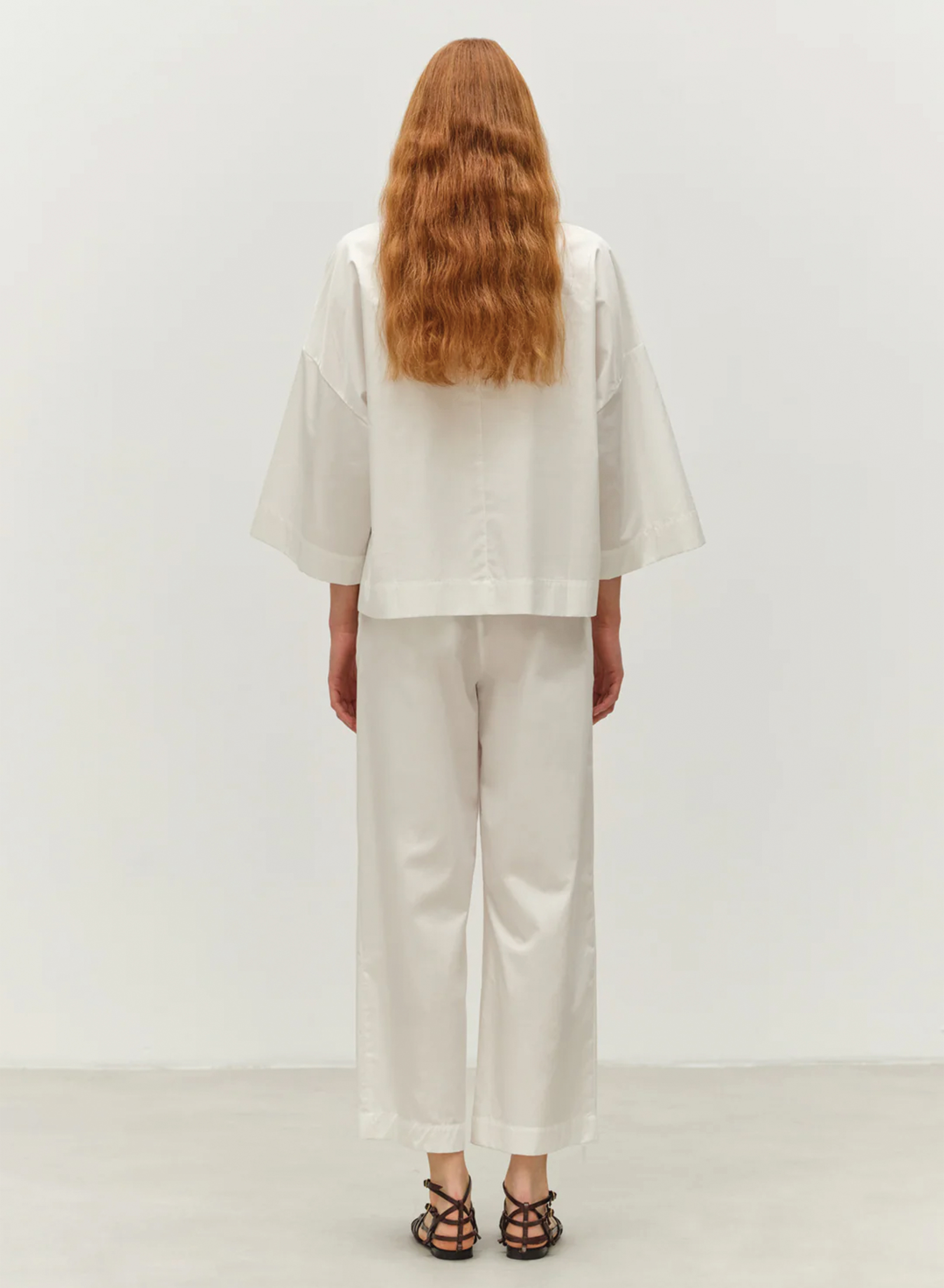 White poplin Pants with pleats and with back elasticated waistband "SYNESI" Devotion Twins - 5