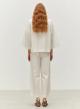 White poplin Pants with pleats and with back elasticated waistband "SYNESI" Devotion Twins-5