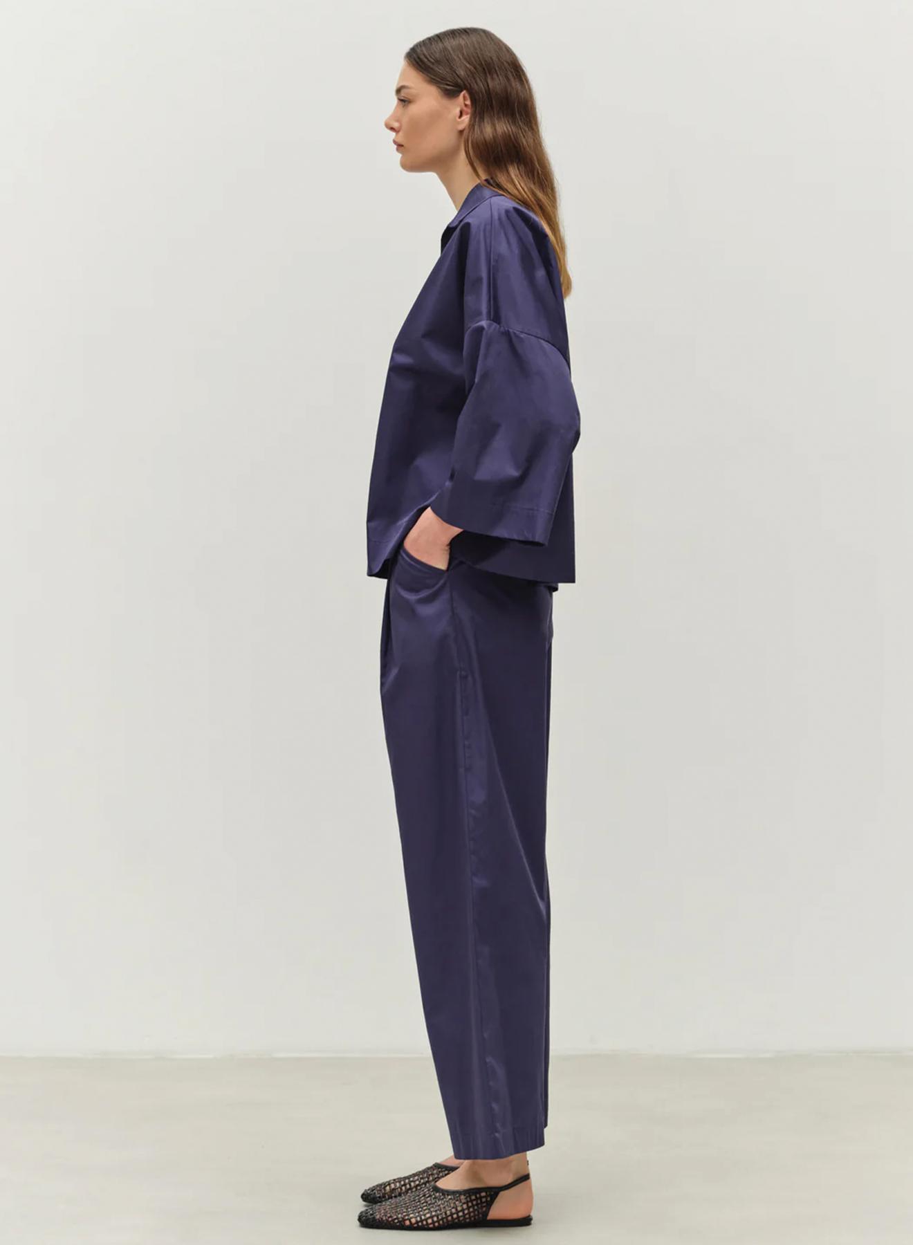 Navy Blue Παντελόνι ποπλίνα με πιέτες και με λάστιχο πίσω στη μέση "SYNESI" Devotion Twins - 2