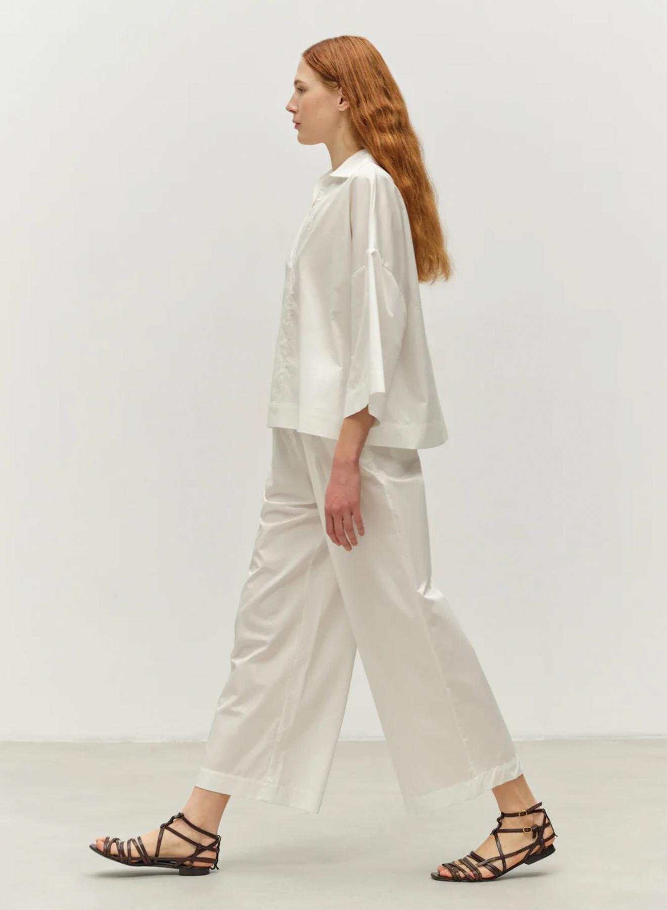 White poplin Pants with pleats and with back elasticated waistband "SYNESI" Devotion Twins - 1