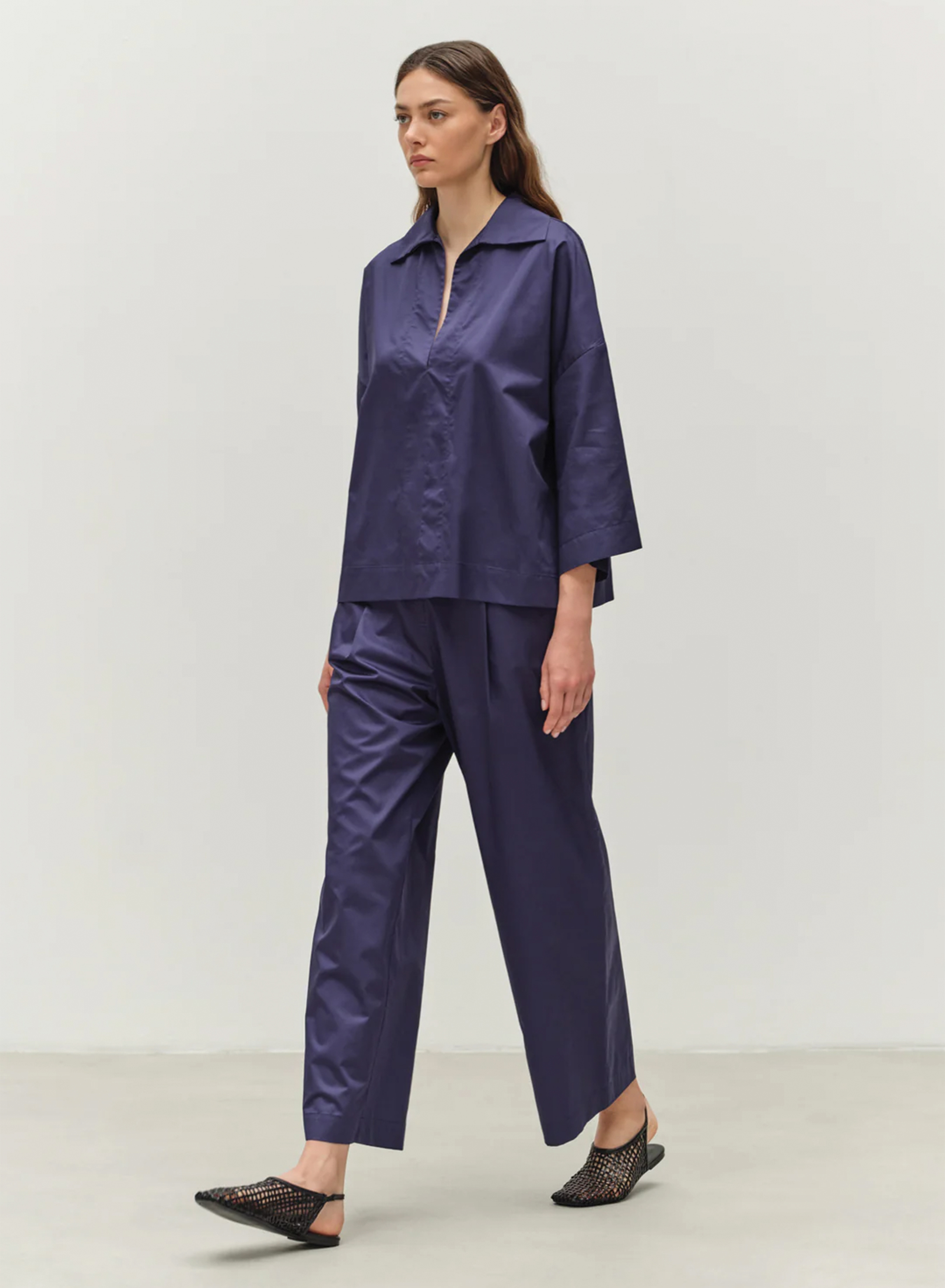 Navy Blue Παντελόνι ποπλίνα με πιέτες και με λάστιχο πίσω στη μέση "SYNESI" Devotion Twins - 0