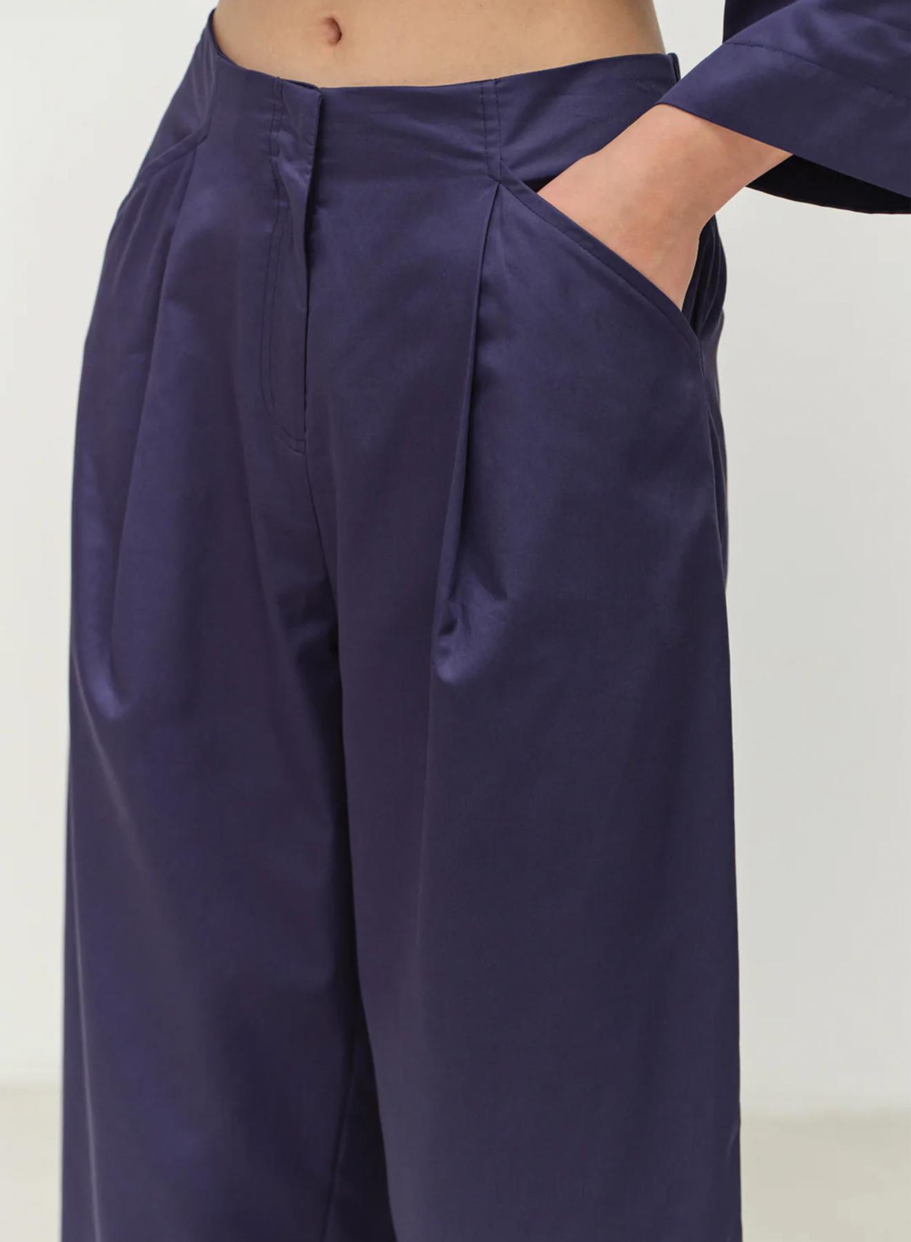 Navy Blue Παντελόνι ποπλίνα με πιέτες και με λάστιχο πίσω στη μέση "SYNESI" Devotion Twins - 5