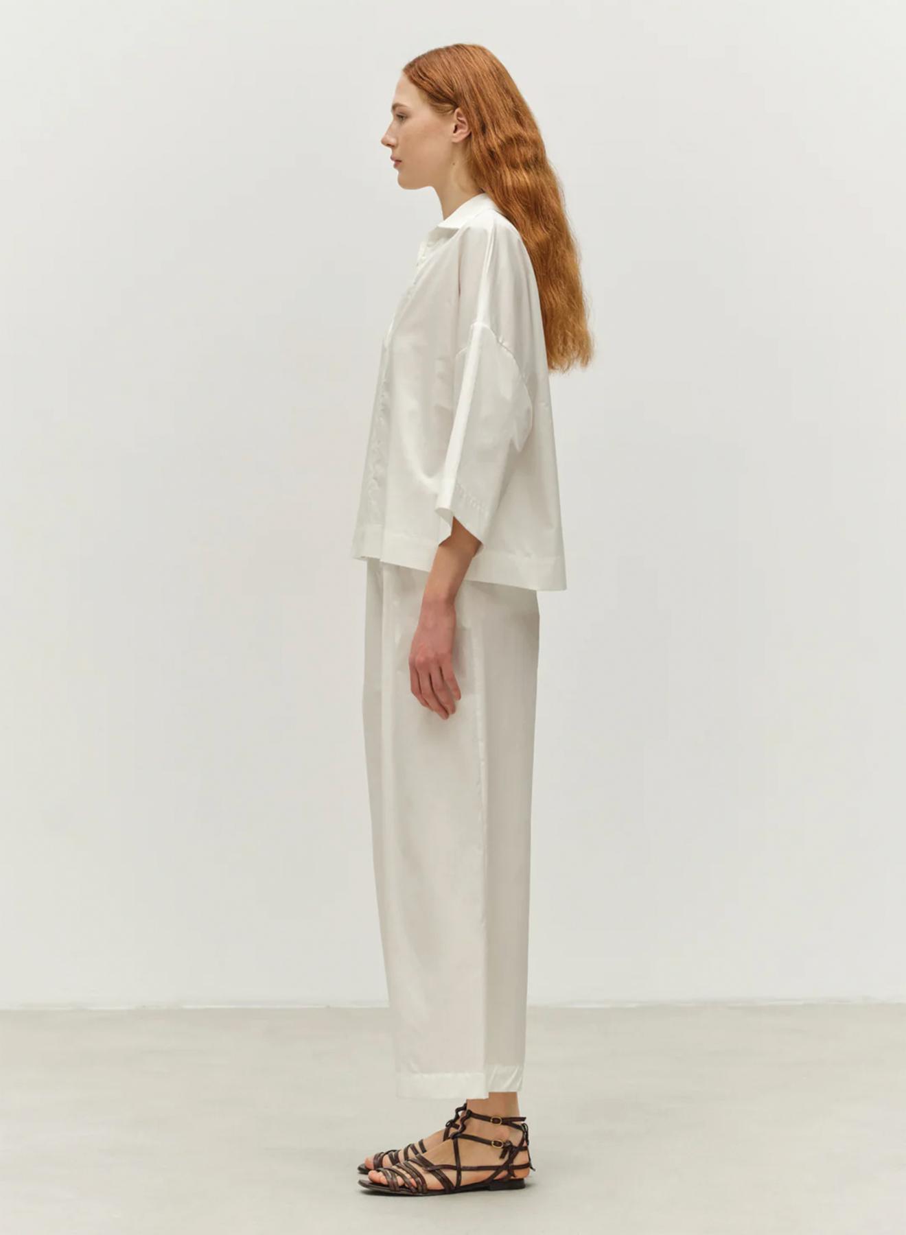White poplin Pants with pleats and with back elasticated waistband "SYNESI" Devotion Twins - 3