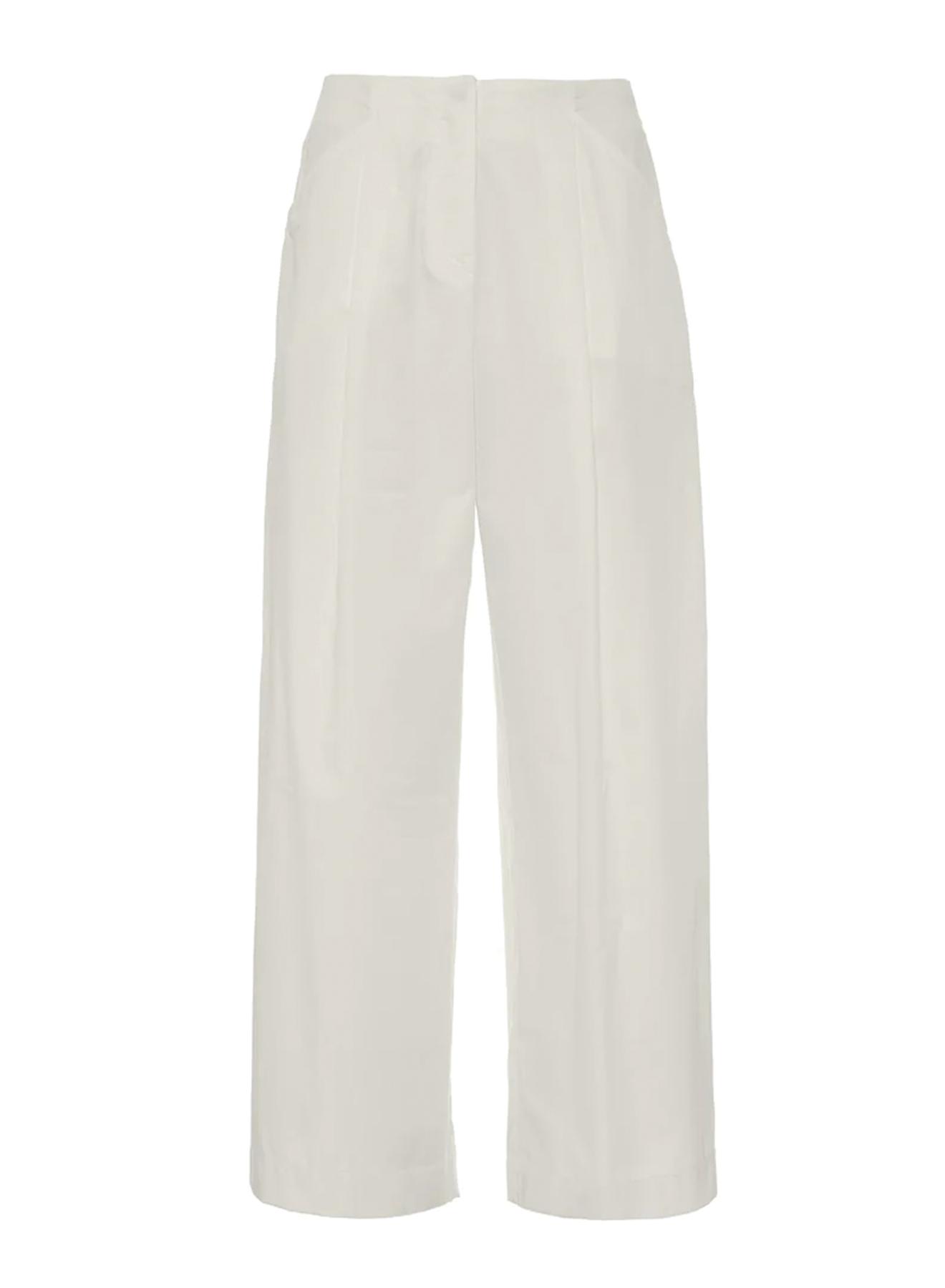 White poplin Pants with pleats and with back elasticated waistband "SYNESI" Devotion Twins - 5