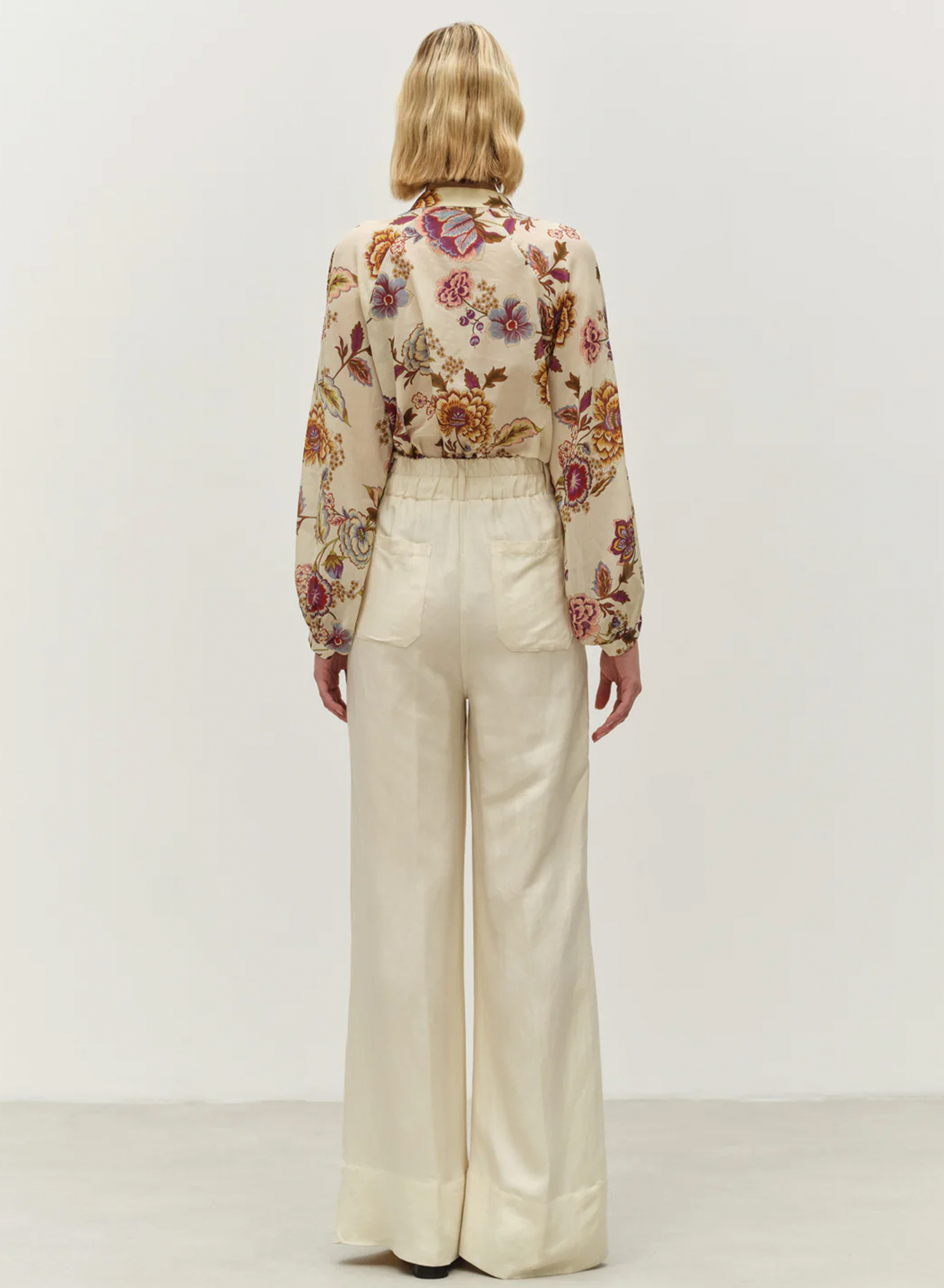 Ecru wide legs Trousers with pleats and with back elasticated waistband "NOBLE" Devotion Twins - 1