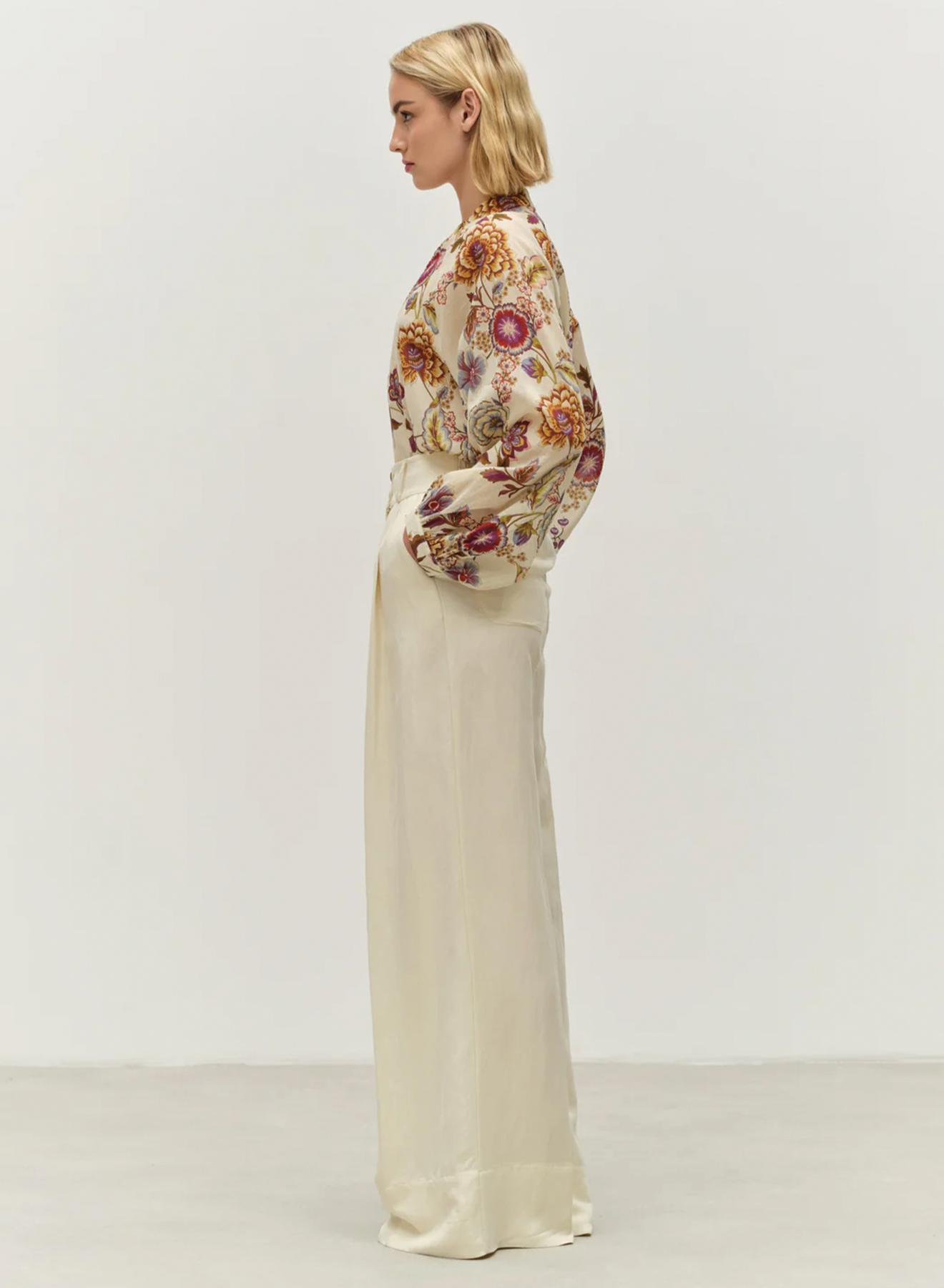 Ecru wide legs Trousers with pleats and with back elasticated waistband "NOBLE" Devotion Twins - 3