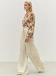 Ecru wide legs Trousers with pleats and with back elasticated waistband "NOBLE" Devotion Twins - 3