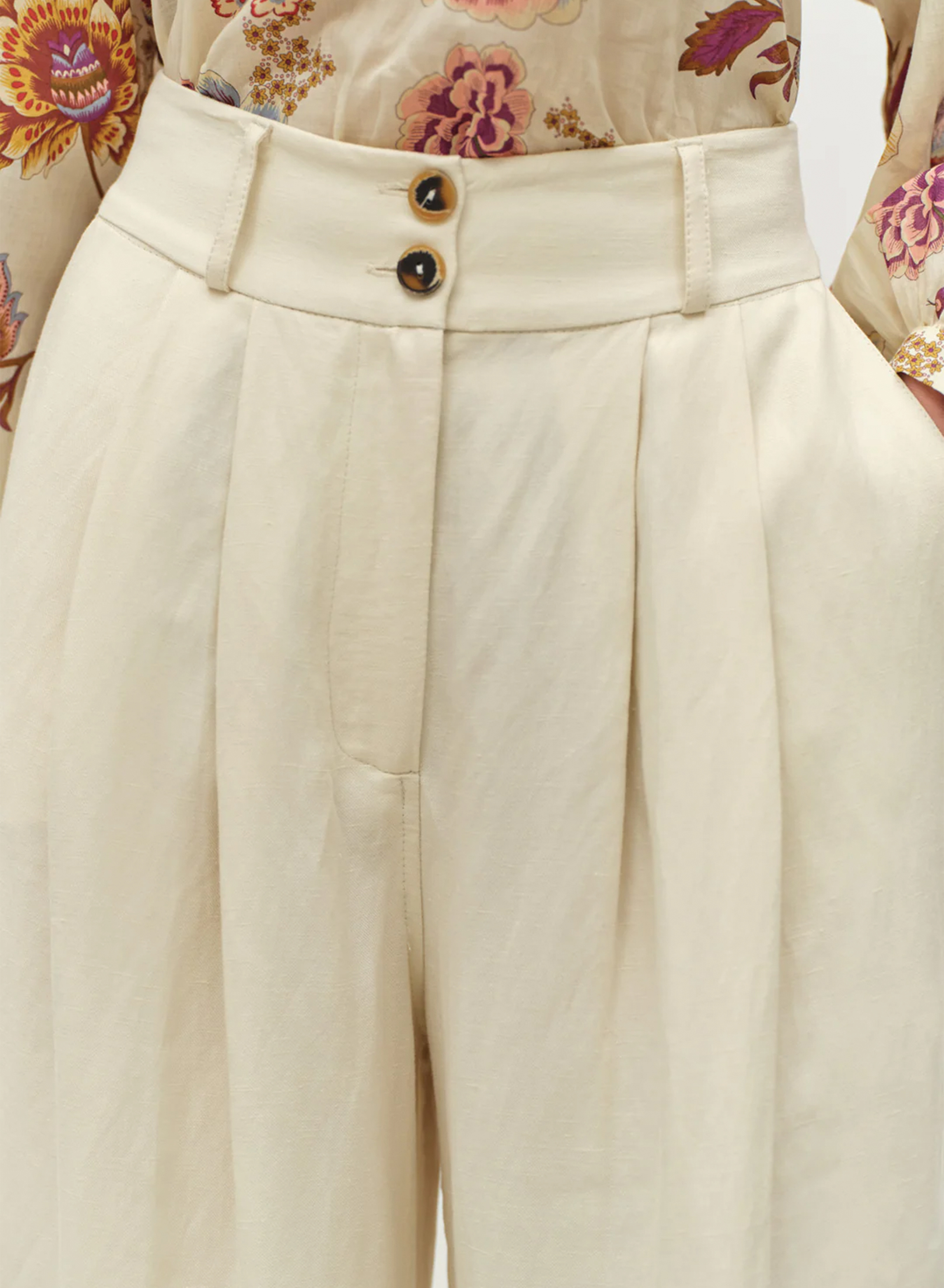 Ecru wide legs Trousers with pleats and with back elasticated waistband "NOBLE" Devotion Twins - 4