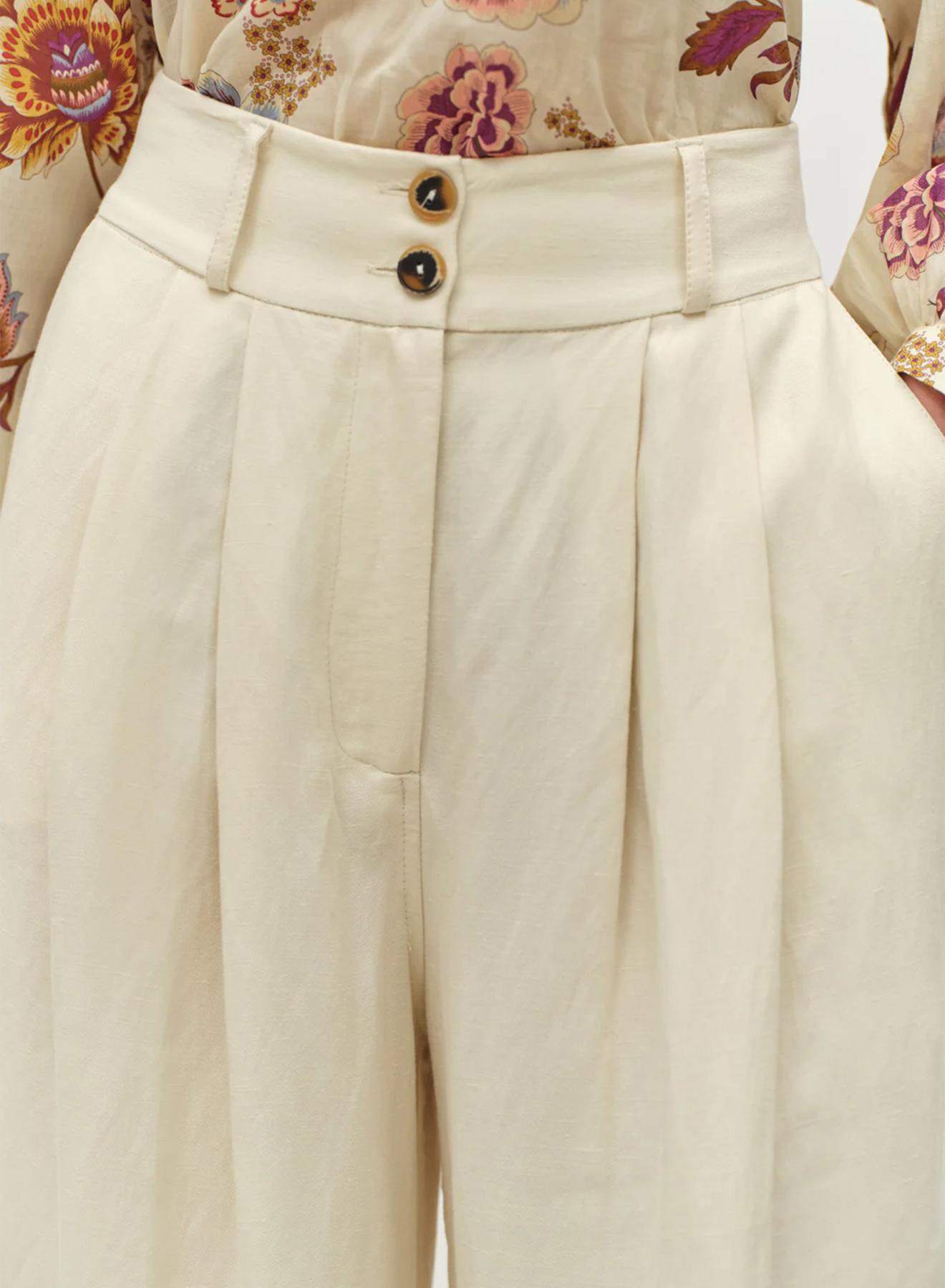 Ecru wide legs Trousers with pleats and with back elasticated waistband "NOBLE" Devotion Twins - 5